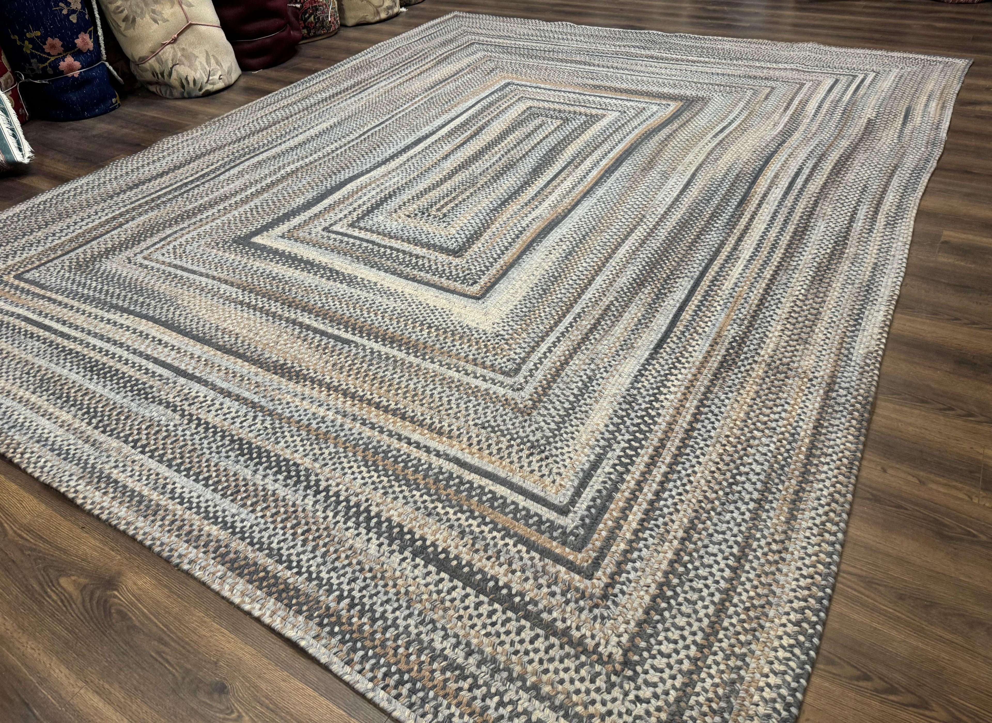 Large American Braided Rug 10x13, Multicolor, Vintage Braided Carpet, Rare Size