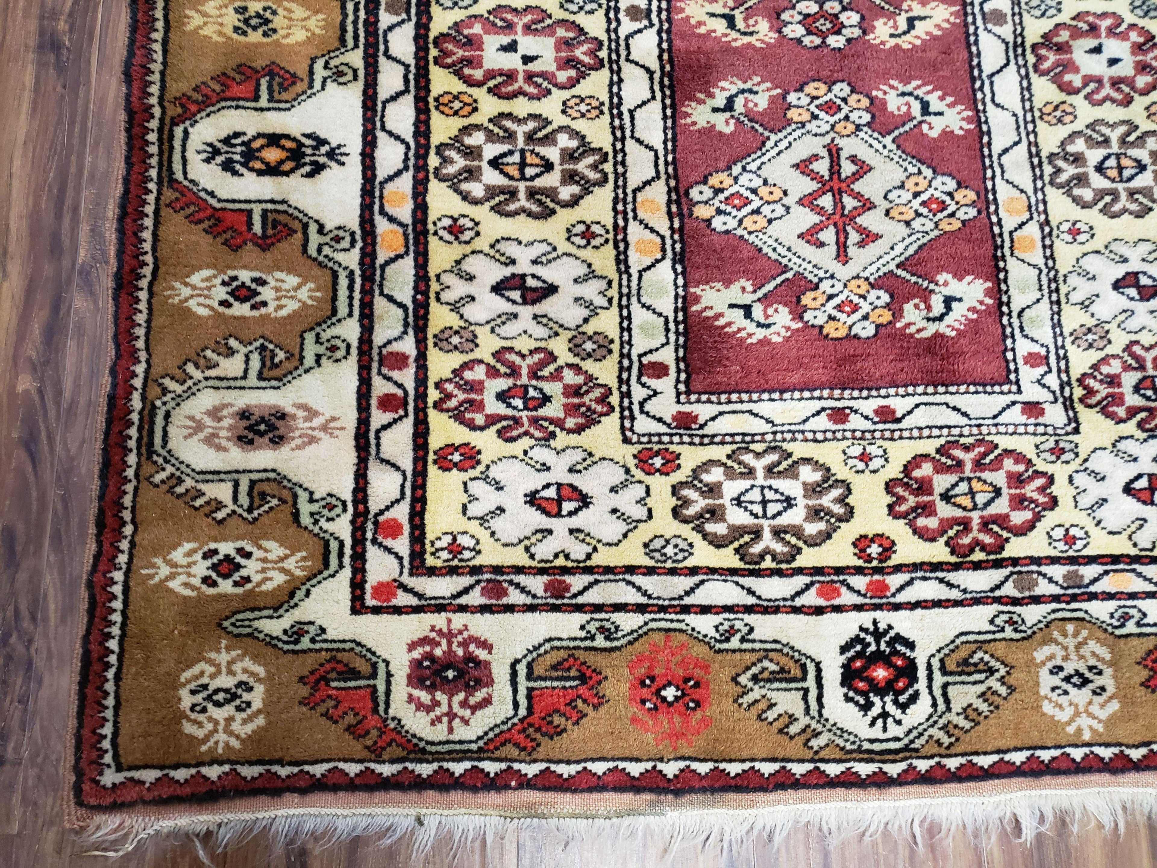 Turkish Caucasian Rug 4x7, Wool Turkish Talish Carpet, Geometric Rug