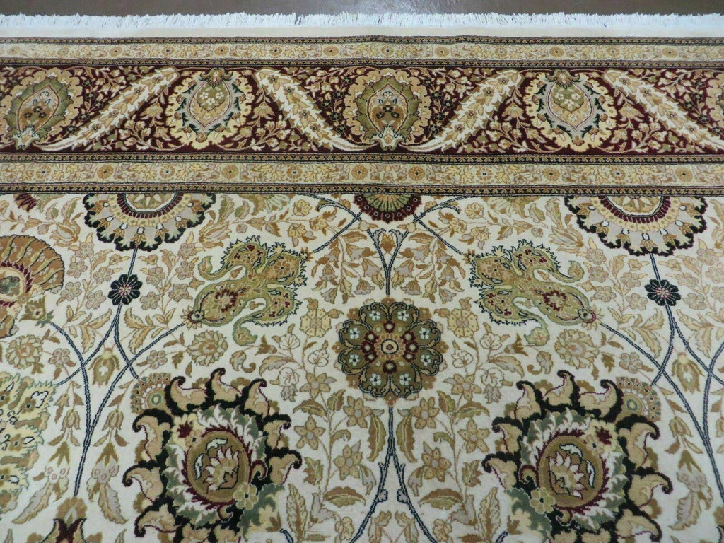 9' X 12' Vintage Handmade Wool Rug Pakistani Floral Design Nice Vegetable Dye
