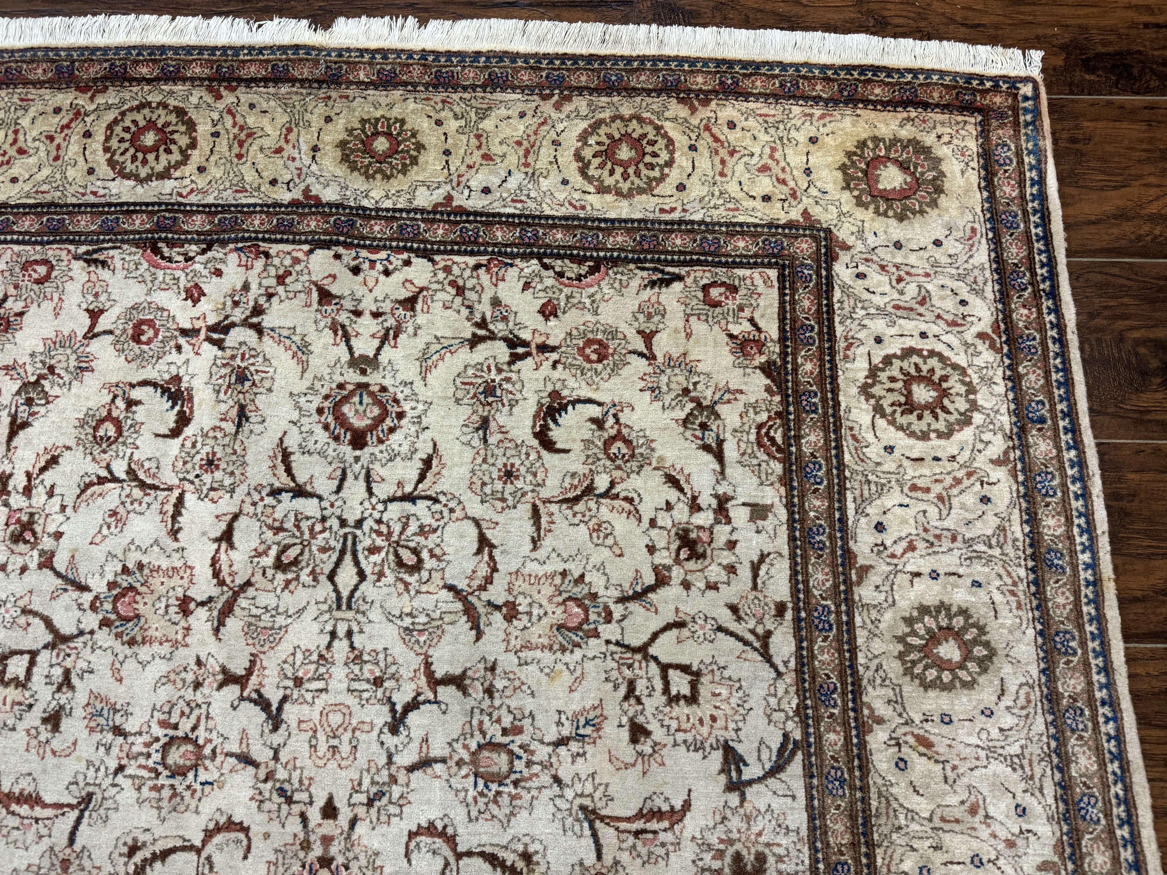 Persian Kashan Rug 5x7, Beige, Fine 250 KPSI