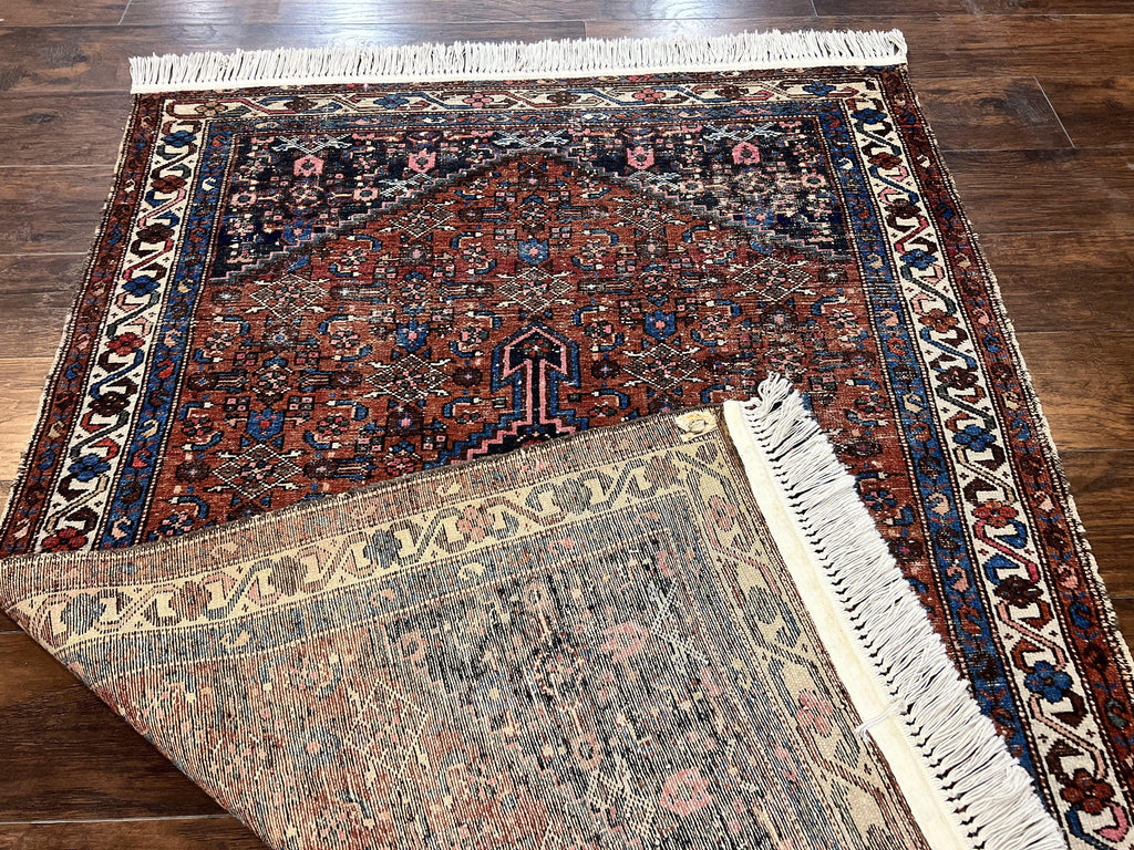 Red Persian Hamadan Rug 4x6, Wool Handmade Antique Carpet, Geometric Medallion Rug, Oriental Rug 4 x 6, Persian Tribal Rug, Hand Knotted Rug