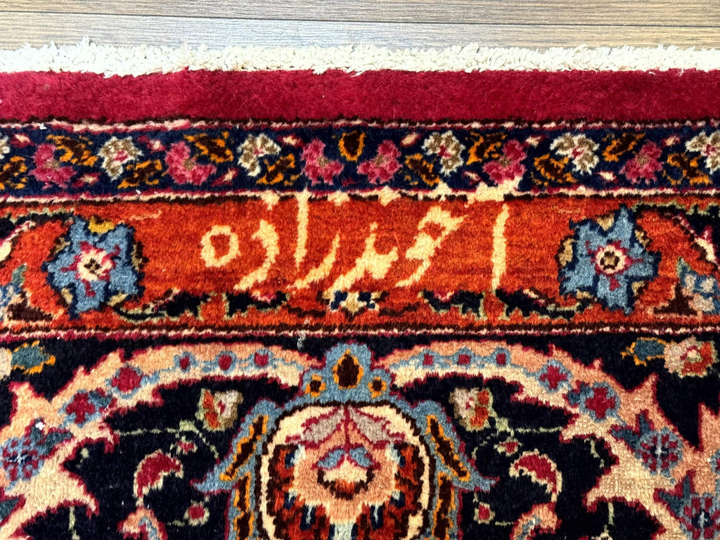 Red Persian Mashad Rug 10x13 - Floral Medallion Signed By Masterweaver