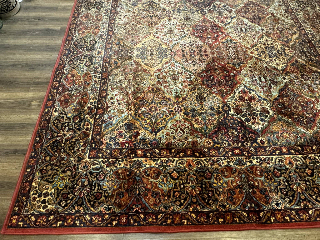 Square Karastan Multicolor Panel Kirman Rug #717, Rare Size 8.8 x 8.8, Original 700 Series, Wool