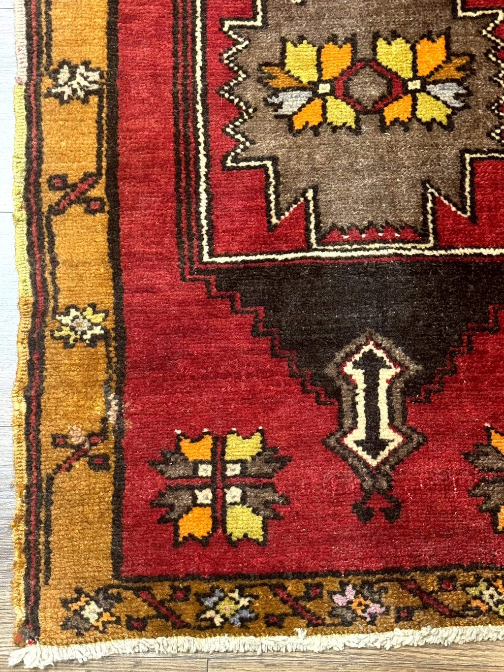Turkish Yastik Rug 2x3, Geometric Medallion, Small Turkish Wool Rug, Red
