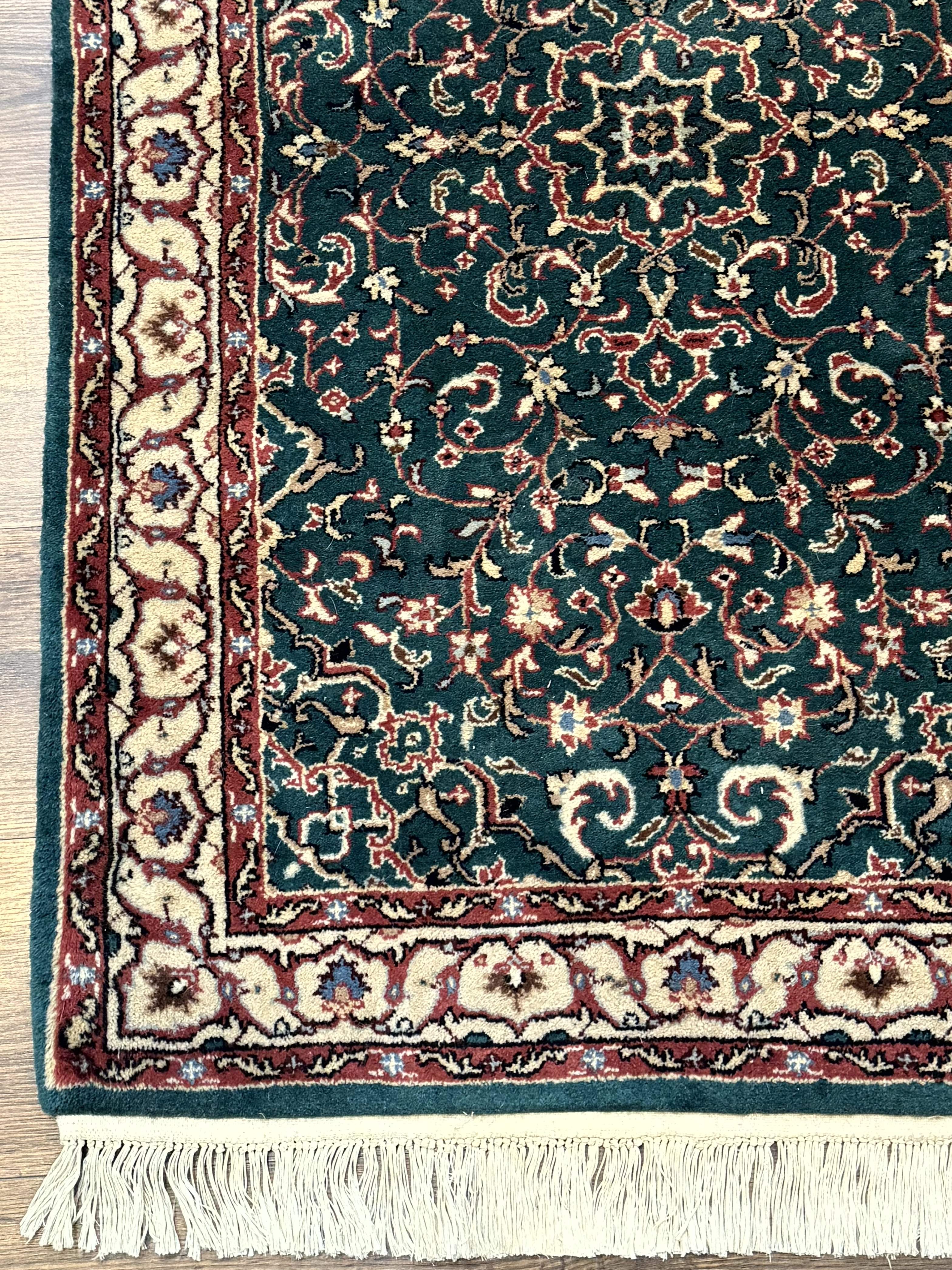 Dark Green Indo Persian Rug 2.5 x 4, Hand Knotted Wool Small Oriental Carpet