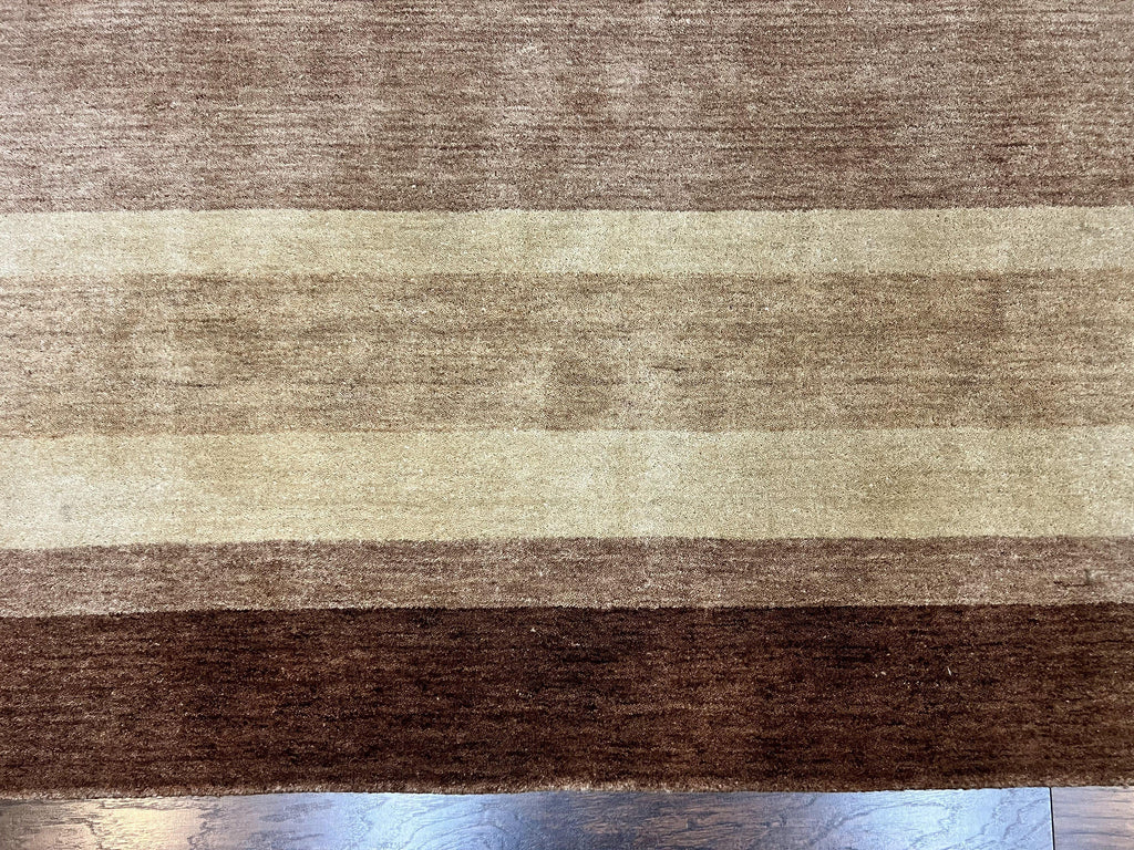 Indo Gabbeh Rug 5x8, Contemporary Wool Stripped Modern Area Rug, Hand Knotted Medium Sized Carpet