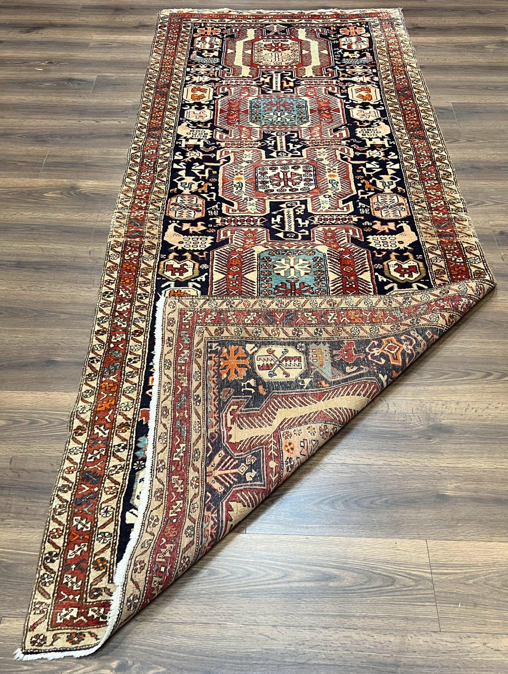Persian Ardabil Wide Runner Rug 4x10 - Geometric Medallions & Animal Pictorials