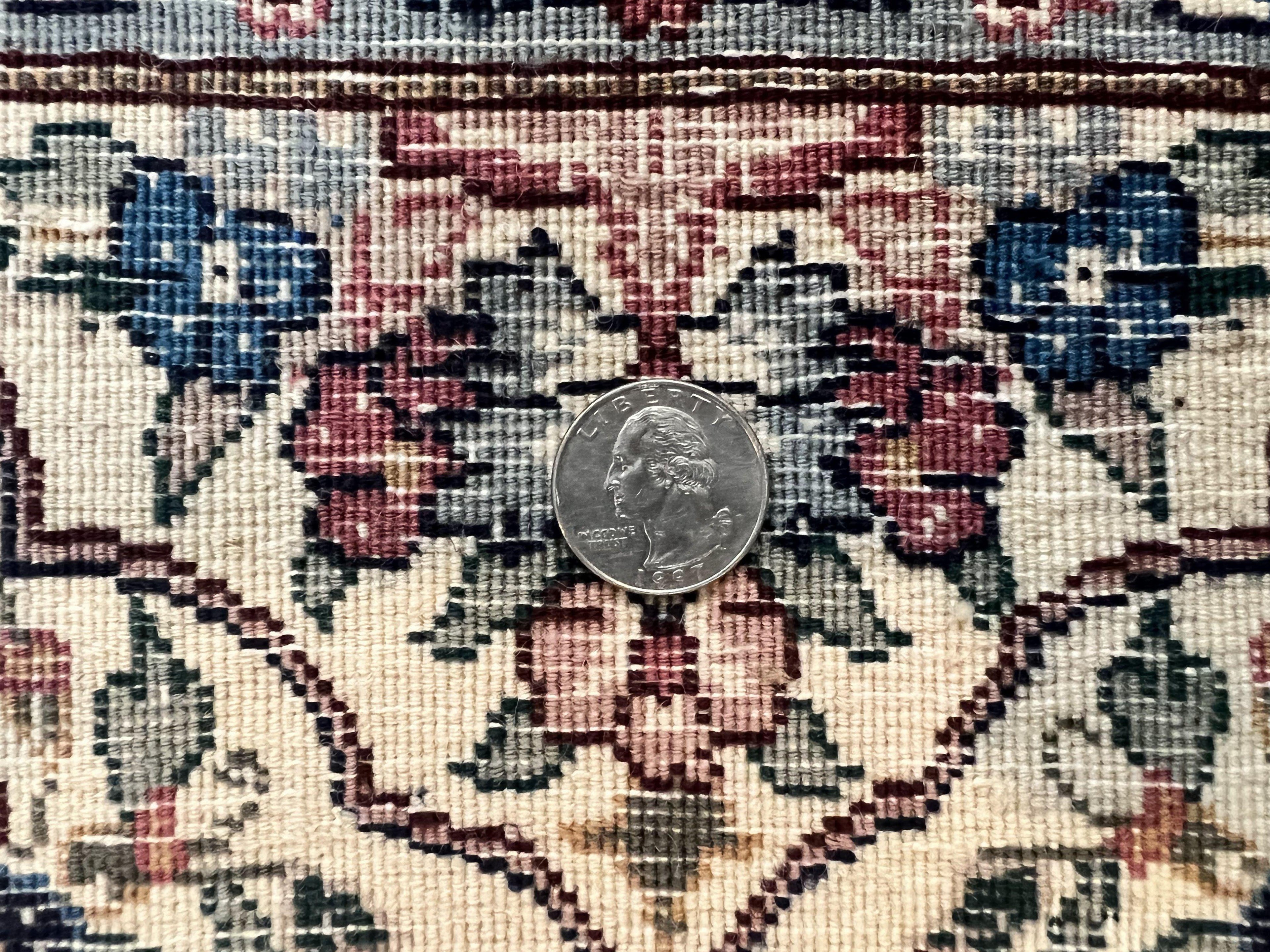 Sino Persian Runner Rug 2.8 x 14, Hand Knotted Vintage Oriental Hallway Rug, 14ft Runner, Cream, Floral, Wool