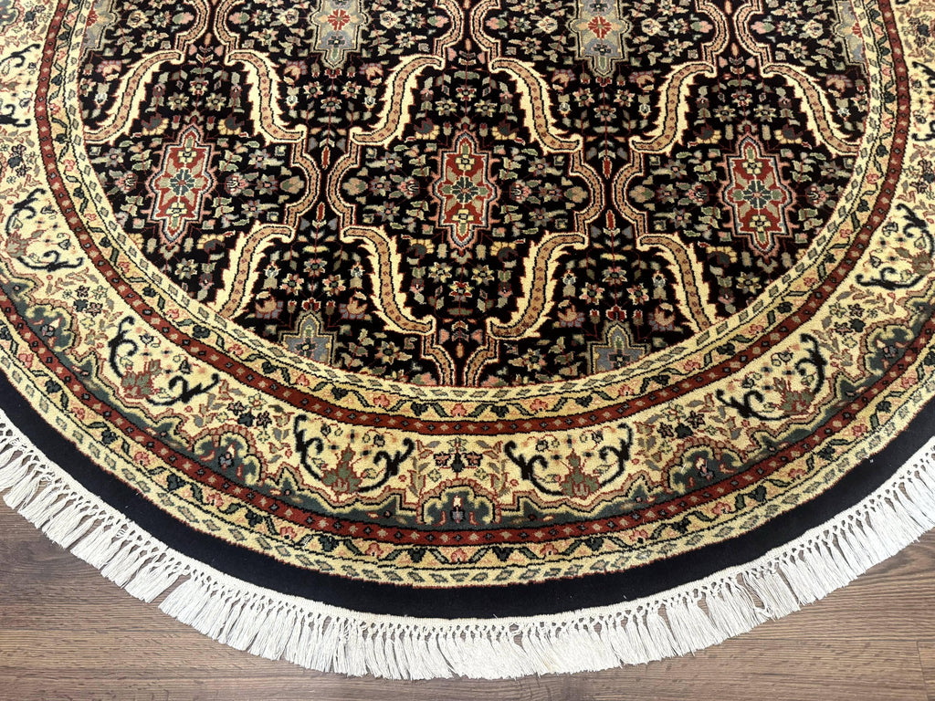 Round Indo Persian Rug 6x6, Indian Bidjar Rug, Navy Blue and Beige