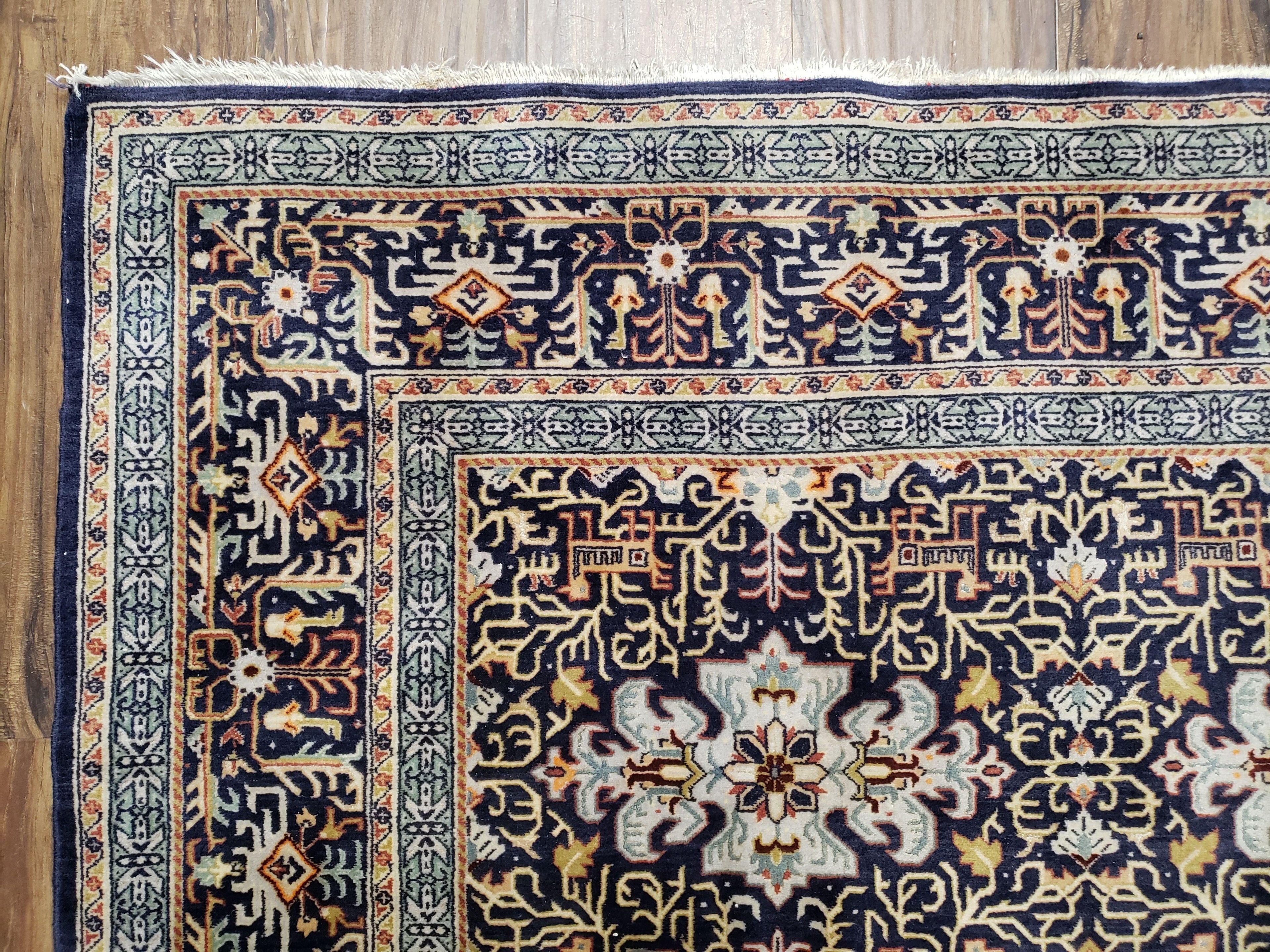 Navy Blue Persian Kashan Rug, Hand-Knotted, Wool, 4' 8" x 7' 4", Pair B