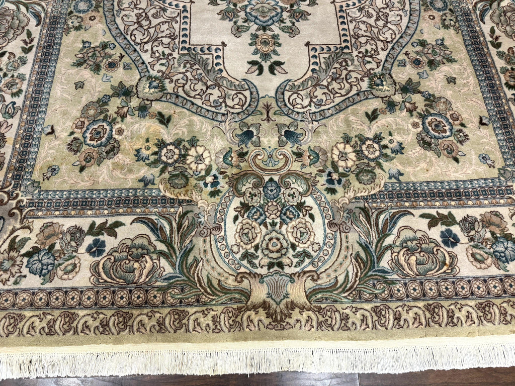 Pak Persian Rug 8 x 10.6, Elegant Oriental Carpet, Floral Medallion, Vintage Handmade Wool Rug, FIne 240 KPSI