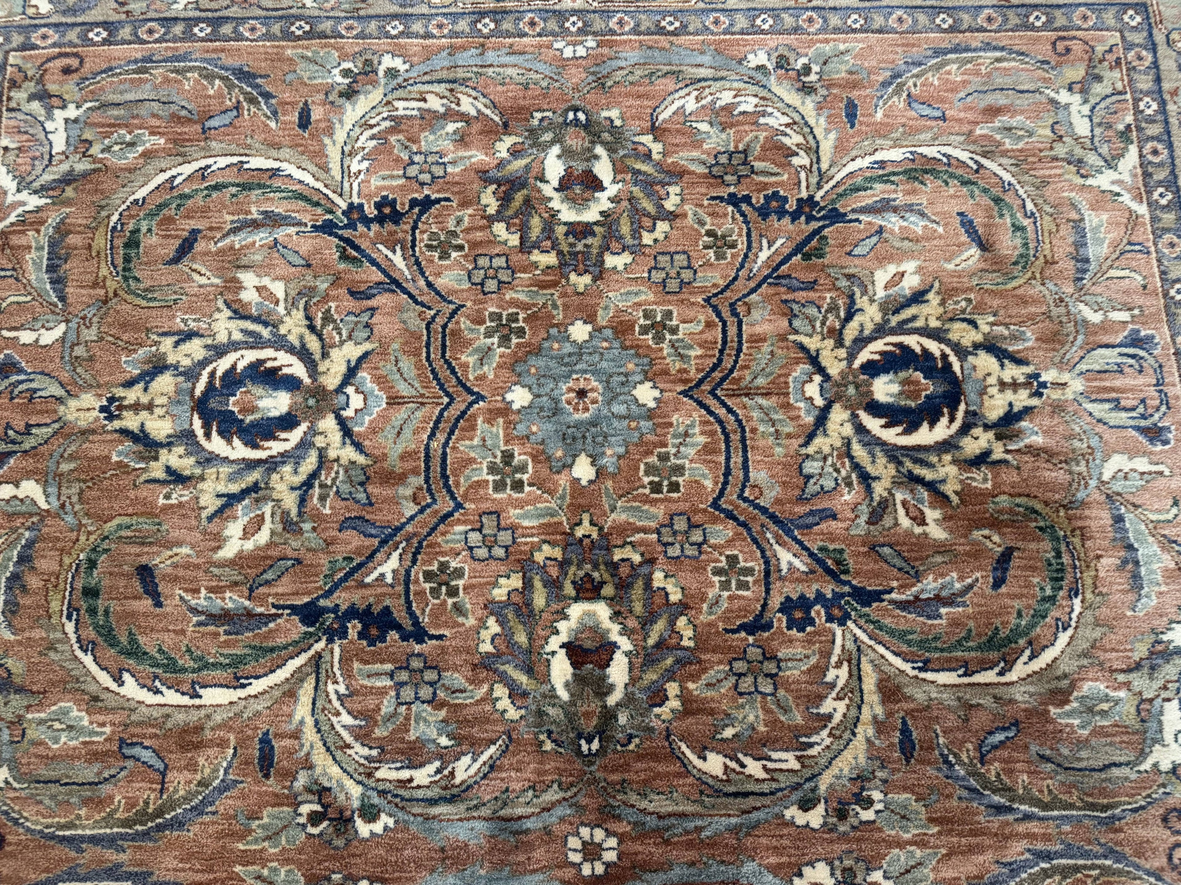 Indo Persian Mahal Rug 8x10, Traditional Wool Oriental Carpet, Pink
