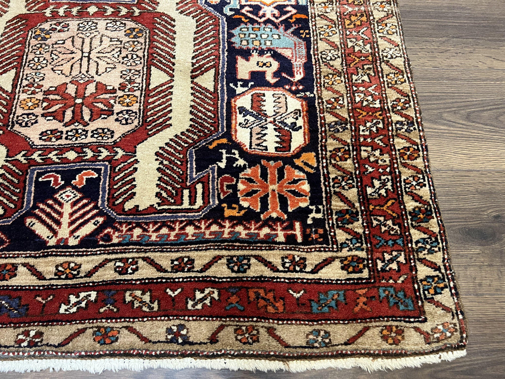 Persian Ardabil Wide Runner Rug 4x10 - Geometric Medallions & Animal Pictorials