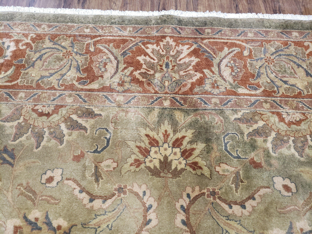 Green Indo Mahal Area Rug 9x12, Wool Hand-Knotted Carpet