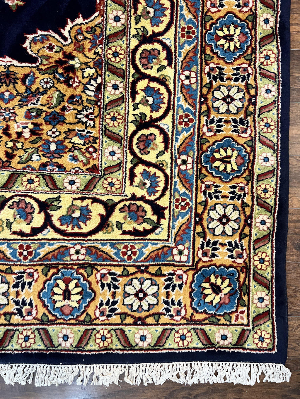 Indo Persian Rug 12x15, Mahal Sarouk Rug 12 x 15, Wool Hand Knotted Vintage Carpet, Navy Blue, Oversized Rug, Center Medallion