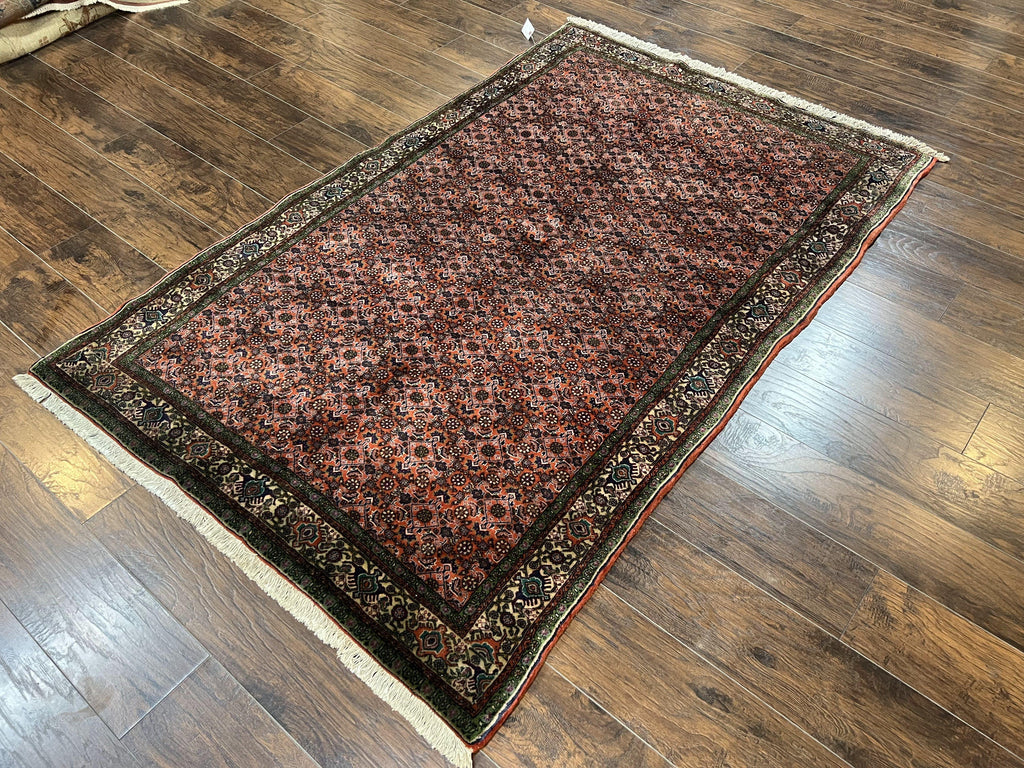 Antique Persian Bijar Rug 5x7, Allover Pattern, Hand Knotted Vintage Wool Tribal Oriental Carpet, Bidjar Rug, Red and Cream 5 x 7 ft, Handmade Rug