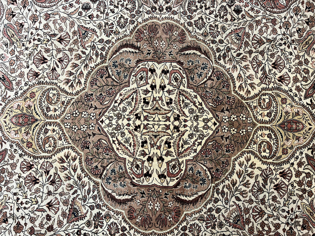 Turkish Sivas Rug 9x12, Handmade Vintage Wool Carpet, Cream Ivory