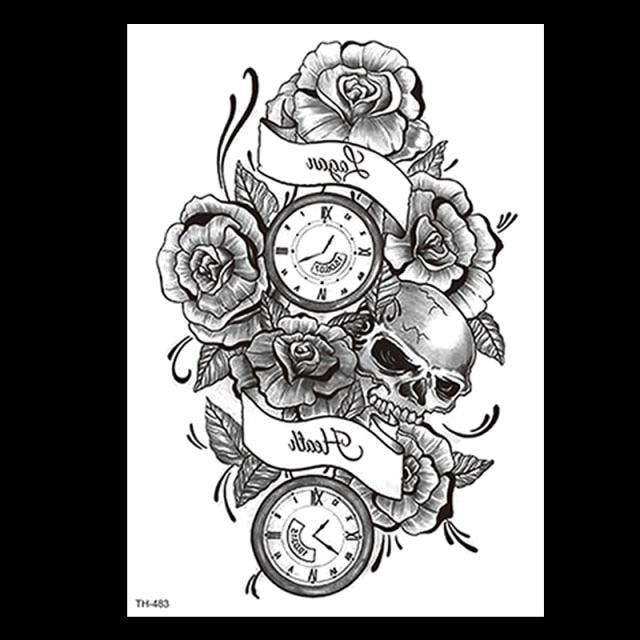 49 Sheets Waterproof Temporary Black Sketches Flowers Tattoo Stickers Flower Rose Tattoos For Women Adults
