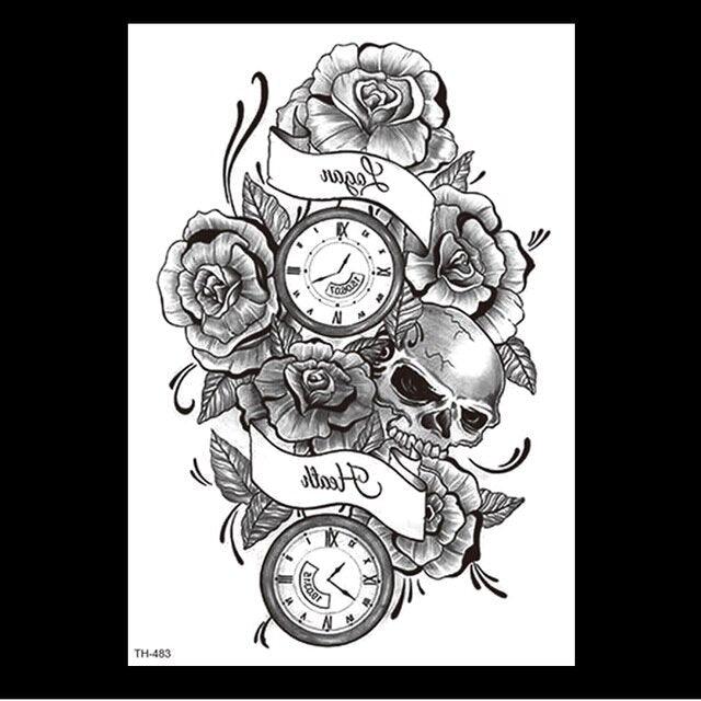 49 Sheets Waterproof Temporary Black Sketches Flowers Tattoo Stickers Flower Rose Tattoos For Women Adults