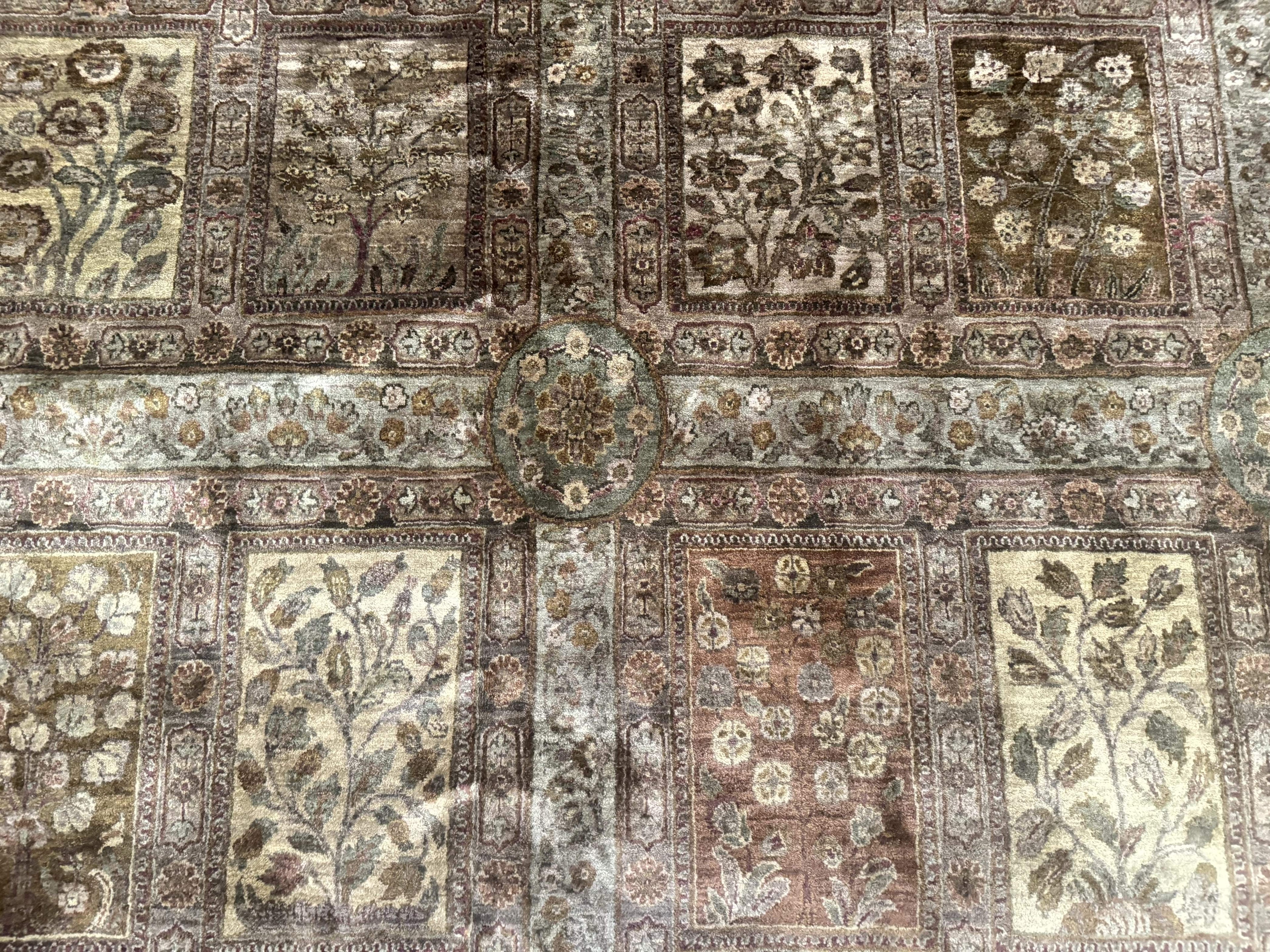 Large Indian Wool Rug 12x14, Wool Handmade Panel Design Carpet, Traditional, Palace Size