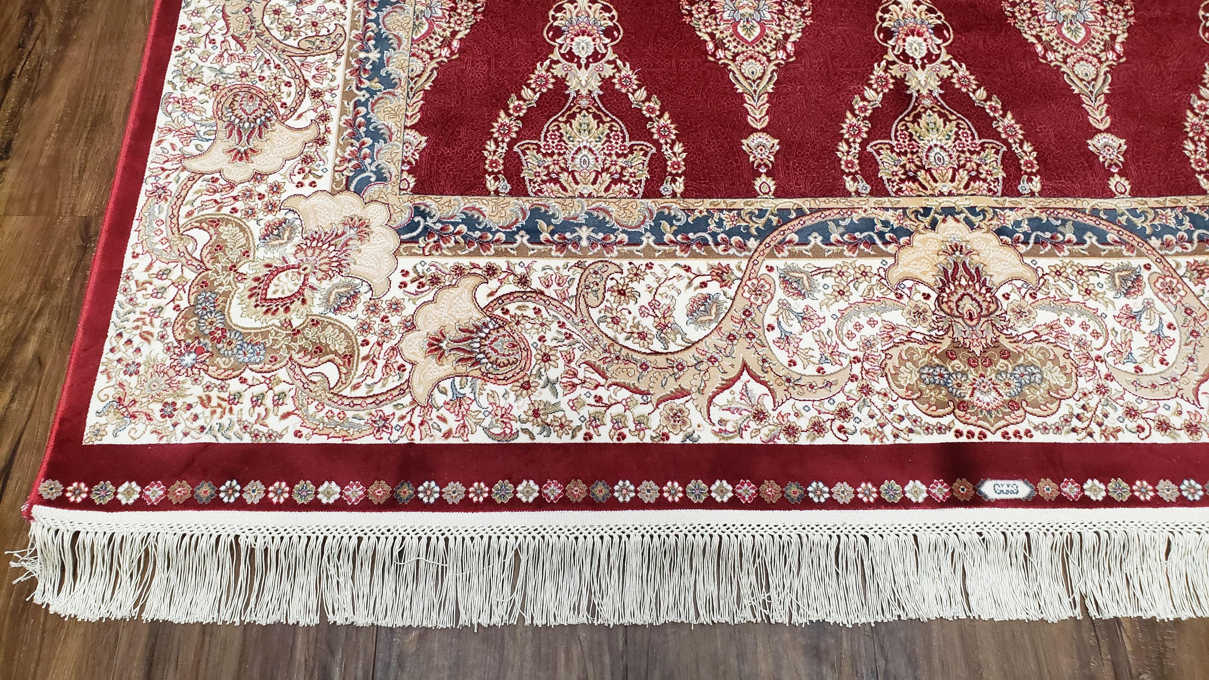 Dark Red Silk Carpet 5.3 x 7.6 ft, 5x8 Silk Rug, New Turkish Silk Carpet, Mint Condition, Beige & Red Area Rug, Bamboo Silk, High Quality