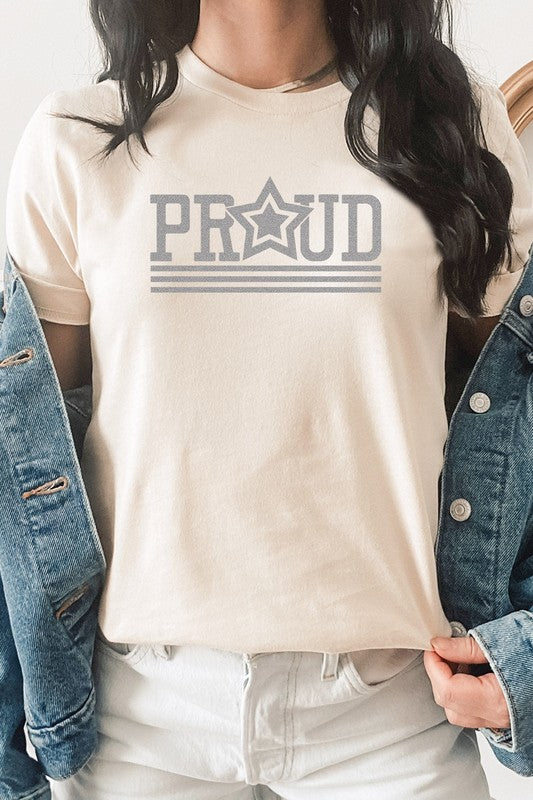 Proud Patriotic Star July Fourth Graphic Tee T-Shirt