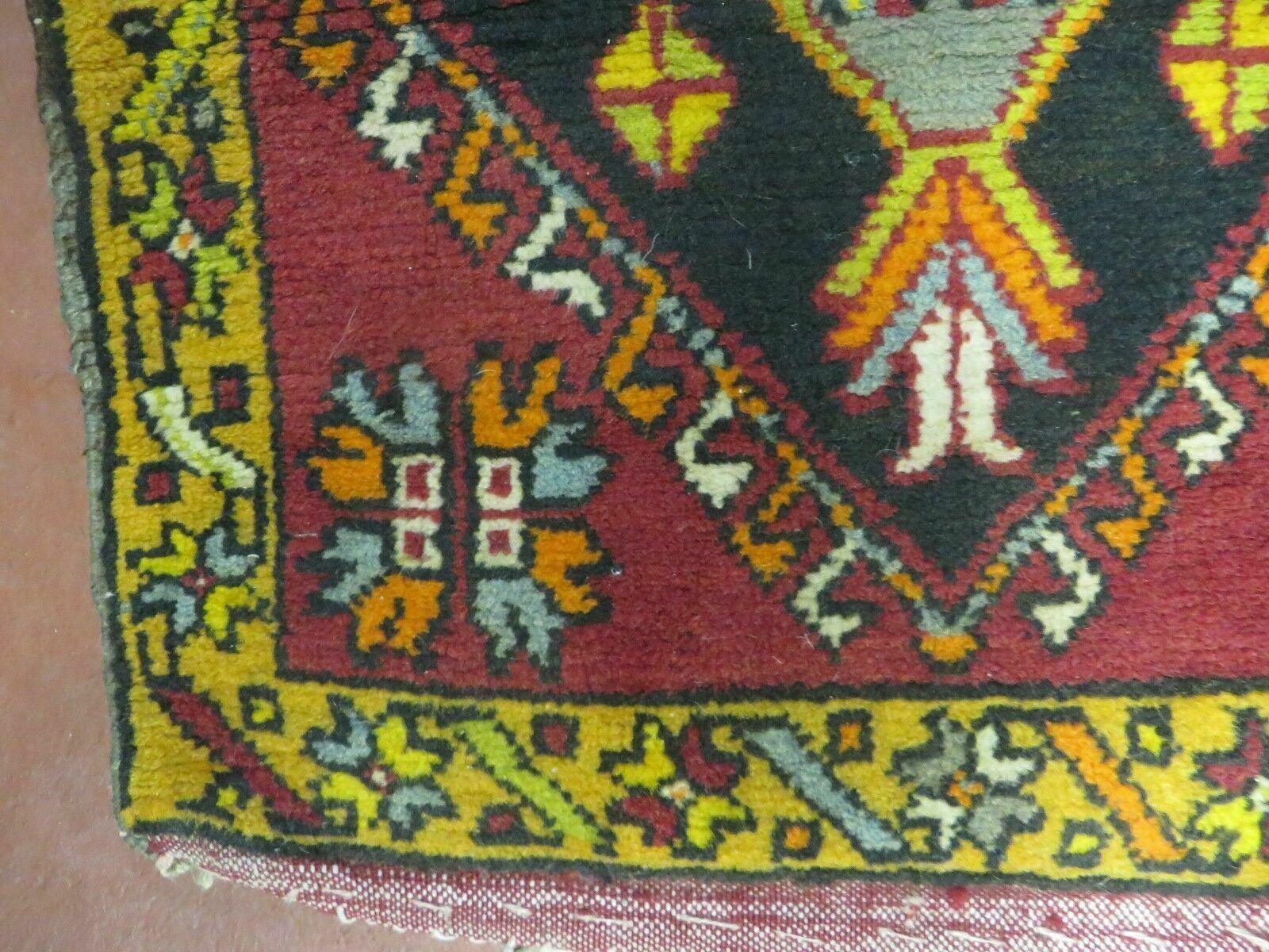 19" X 42" Antique Handmade Turkish Colorful Oushak Oshak Yastik Wool Rug Mat