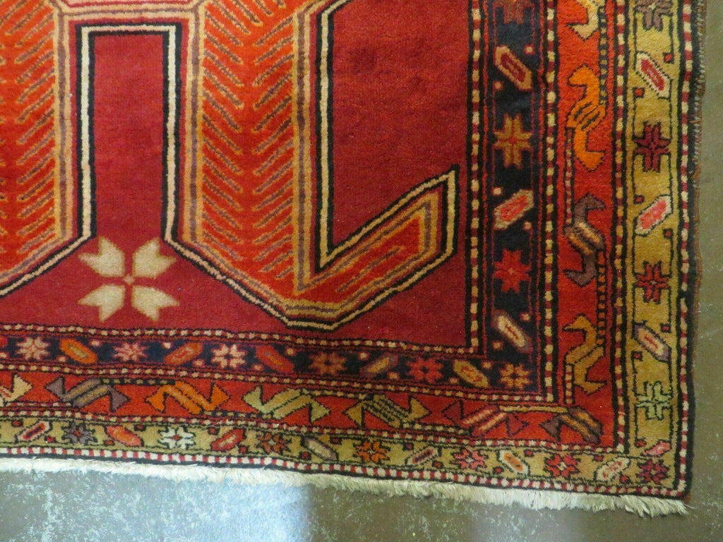 4' 10" X 11' Antique Handmade Turkish Kazak Wool Rug SHIELD Hand Knotted Red
