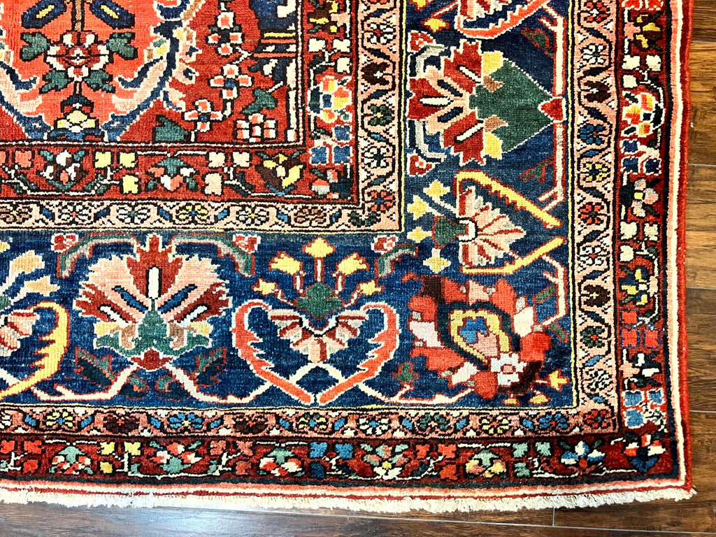 Large Persian Bakhtiari Rug 10x14, Rare Perisan Tribal Rug, Red Blue Ivory Multicolor, Hand Knotted, Semi Antique Carpet