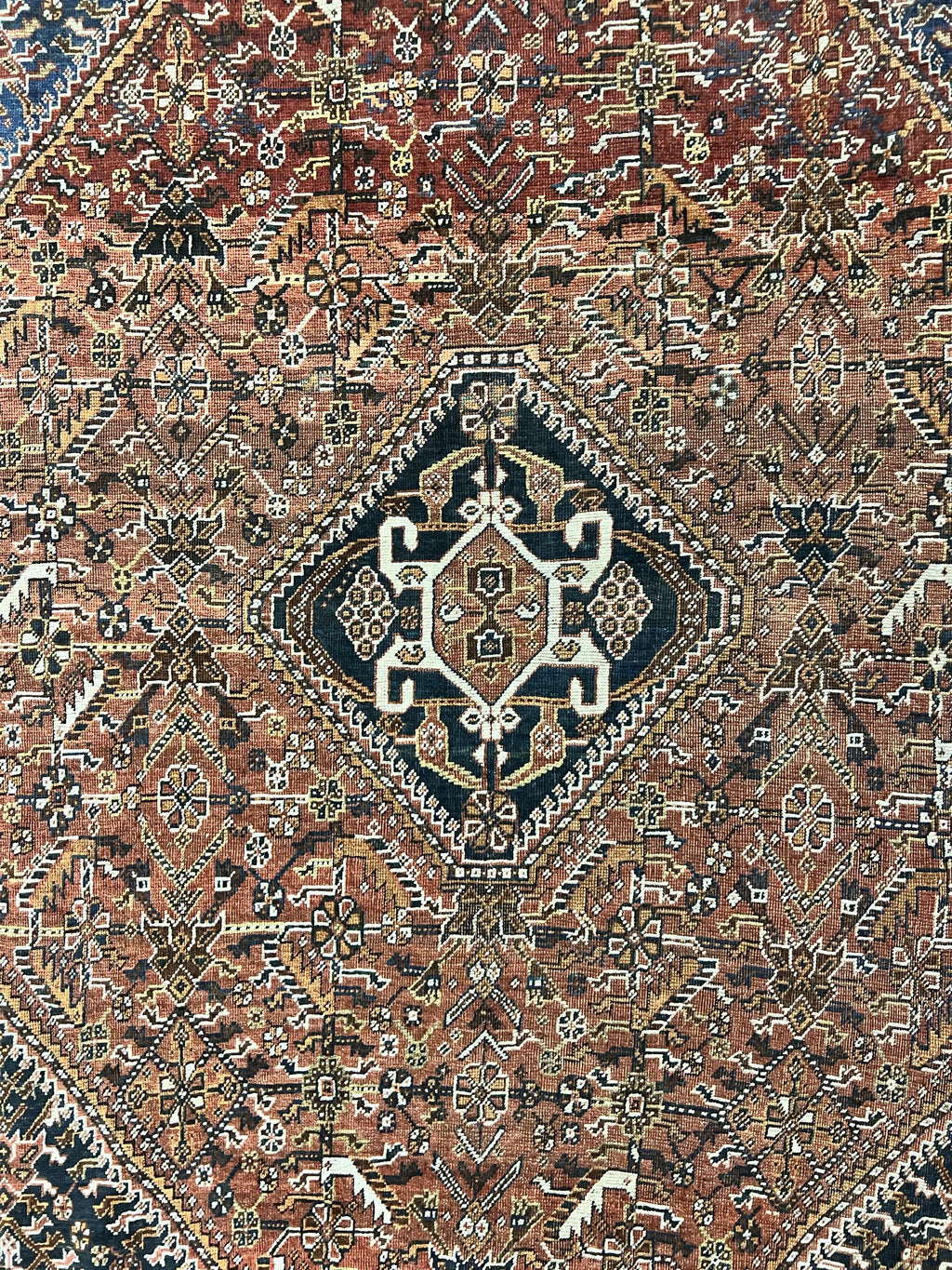 Antique Persian Shiraz Tribal Rug 6x8, Geometric Rug, Wool Handmade Hand Knotted Carpet, Red Blue