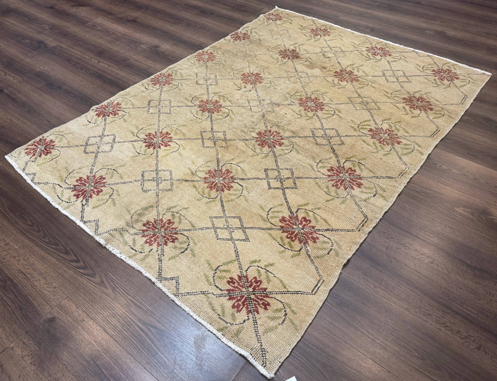 Turkish Rug 5x6, Oushak Carpet, Beige