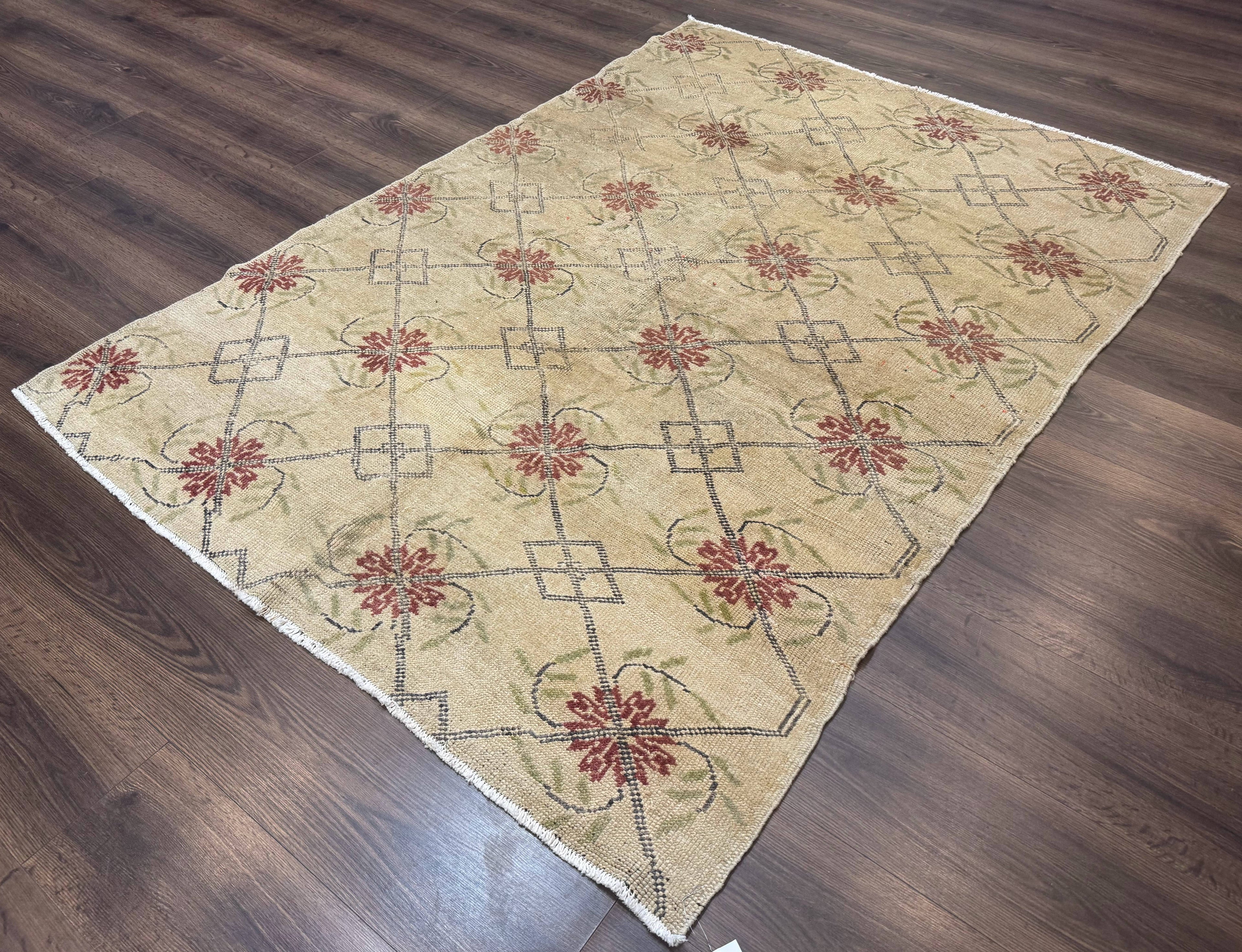 Turkish Rug 5x6, Oushak Carpet, Beige