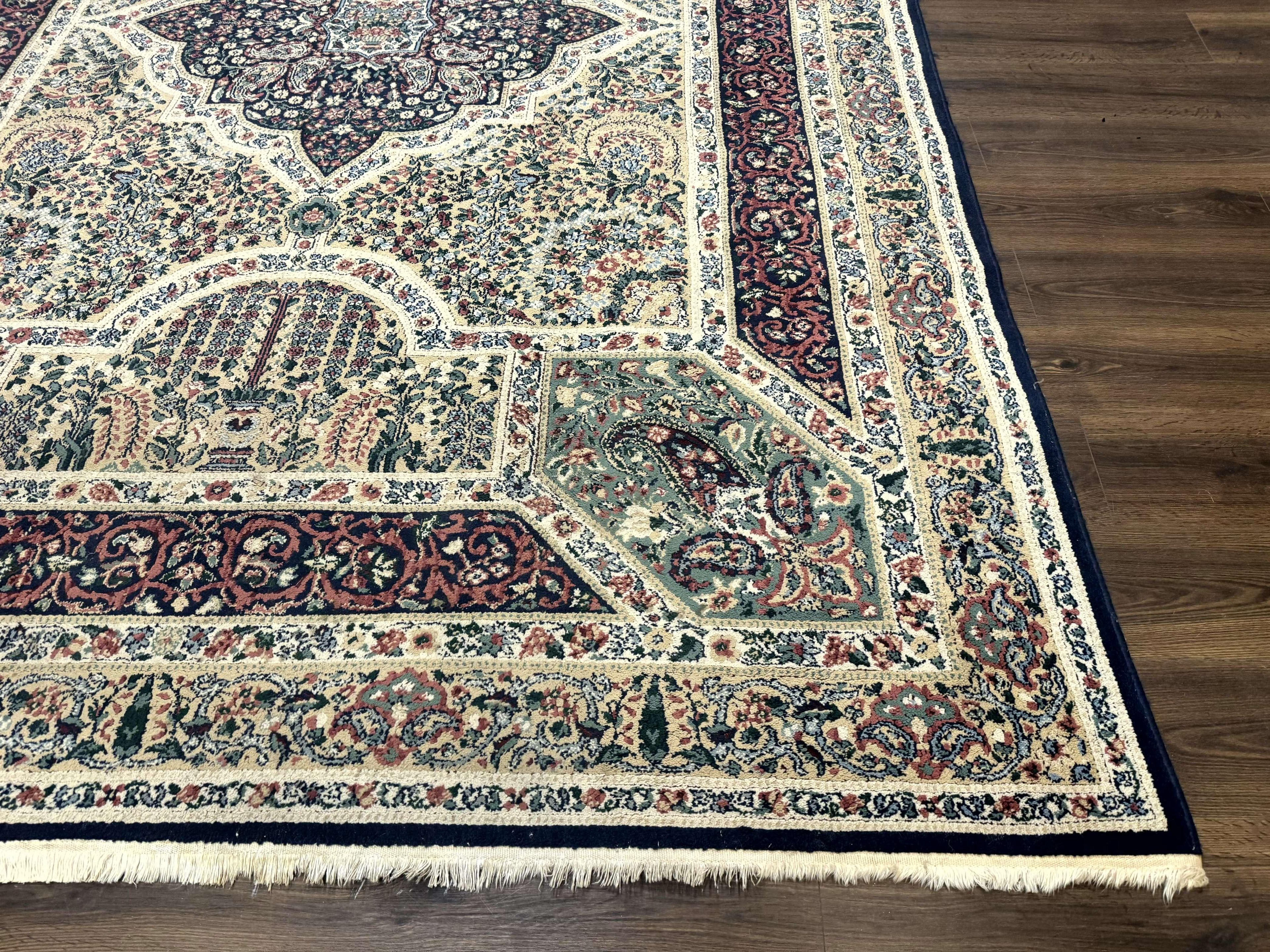Persian Rug 8x11, Belgium Power Loomed Rug, Kirman Lavar Floral Design, Vintage Rug
