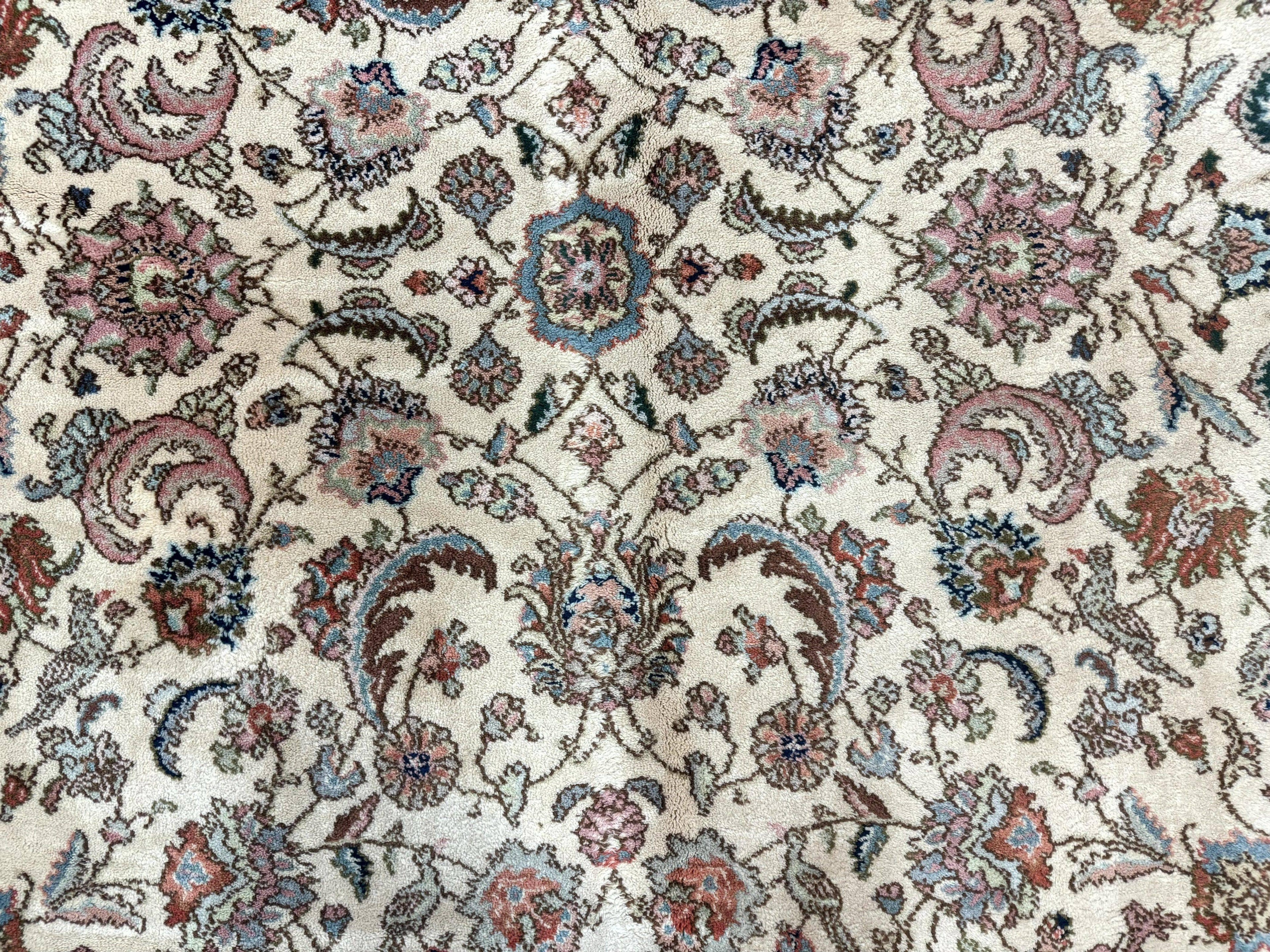 Karastan Rug #738 Tabriz Design 8.8 x 12, Room Sized Wool Pile Karastan Carpet, Vintage Discontinued Karastan Area Rug, Ivory, Floral Rug