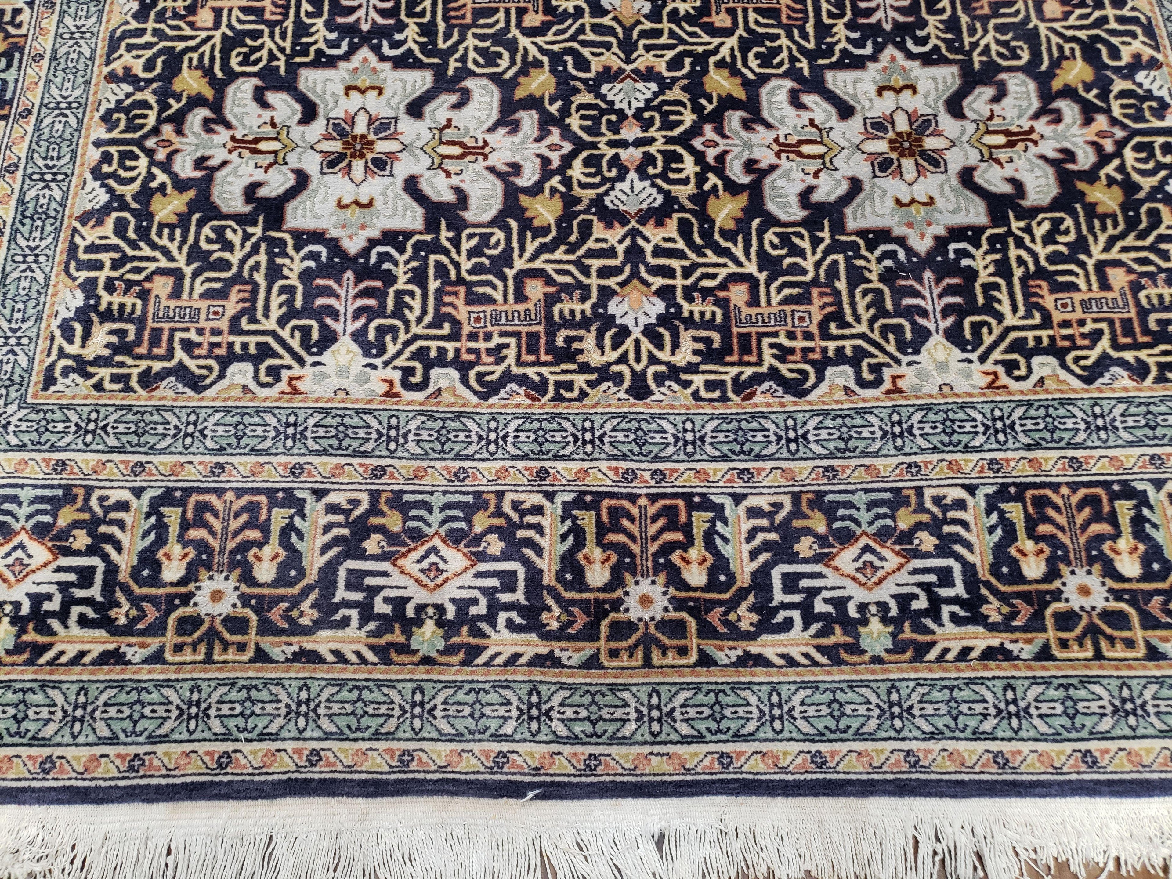 Persian Kashan Rug, Navy Blue, Hand-Knotted, Wool, 4' 8" x 7' 4", Pair A
