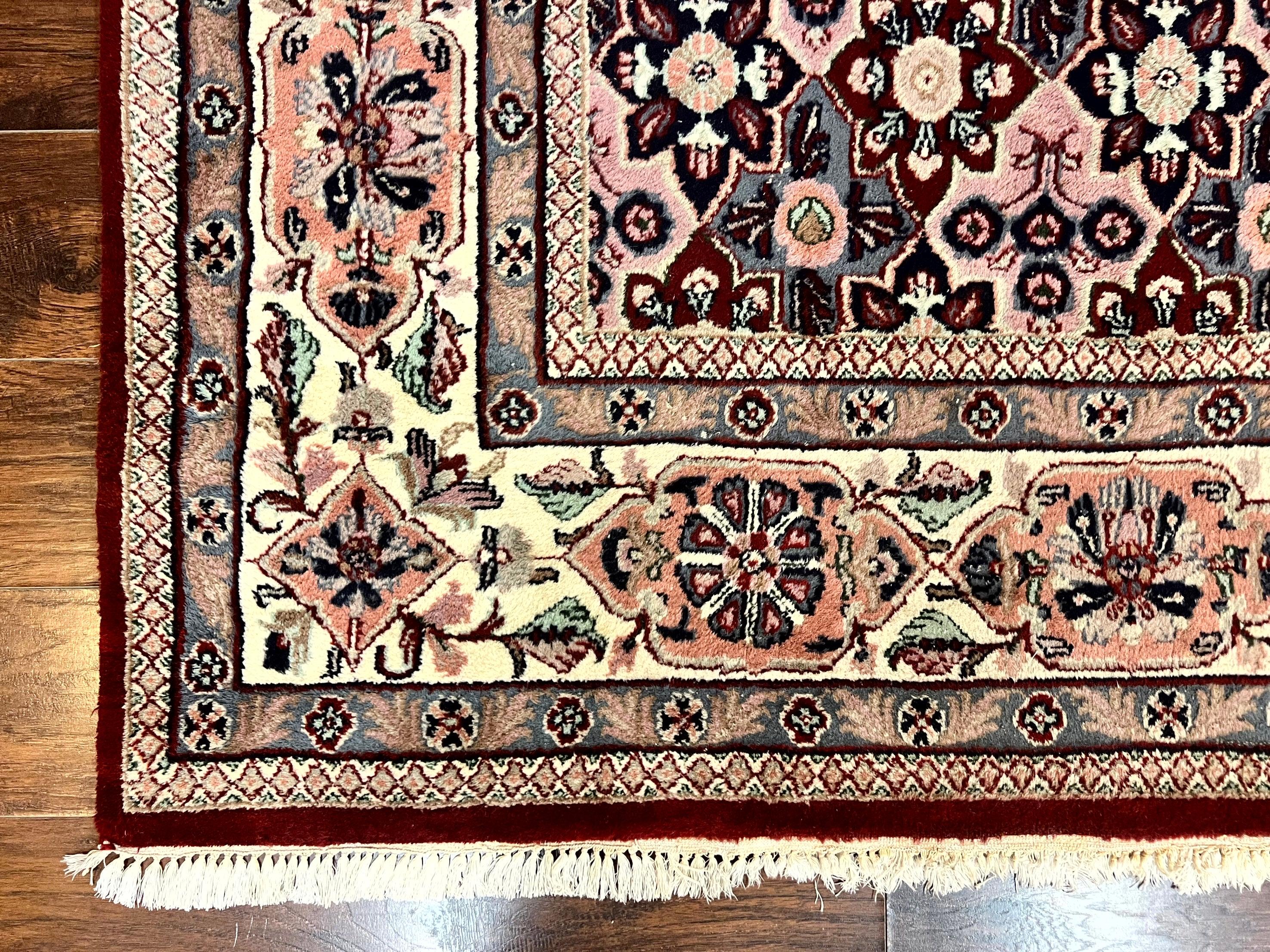 Indo Persian Rug 8x10, Repeated Allover Pattern, Navy Blue Ivory, Handmade Vintage Wool Carpet