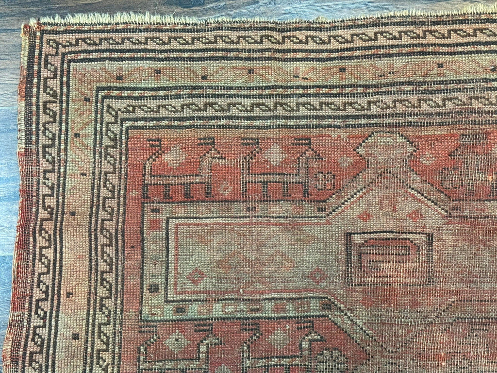 Antique Turkish Melas Rug 3x5, Geometric Carpet, 1920s Wool Rug, Bohemian Rug, Low Pile Rug, Tribal Rug