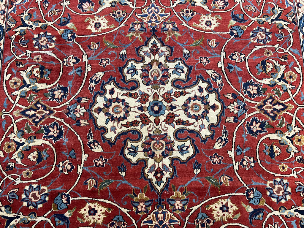 Red Persian Isfahan Rug 7x10 - Antique, Floral Medallion