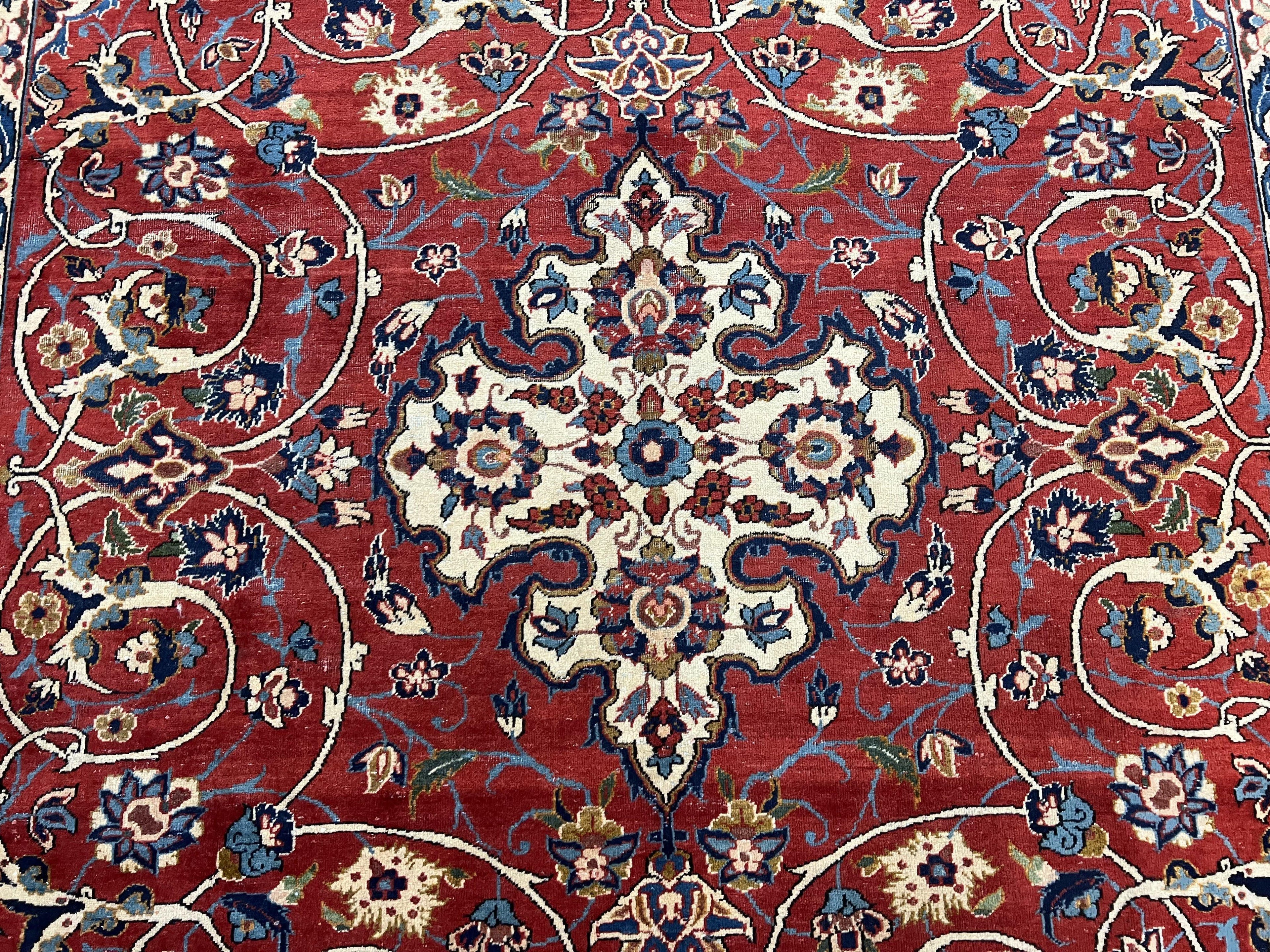 Red Persian Isfahan Rug 7x10 - Antique, Floral Medallion