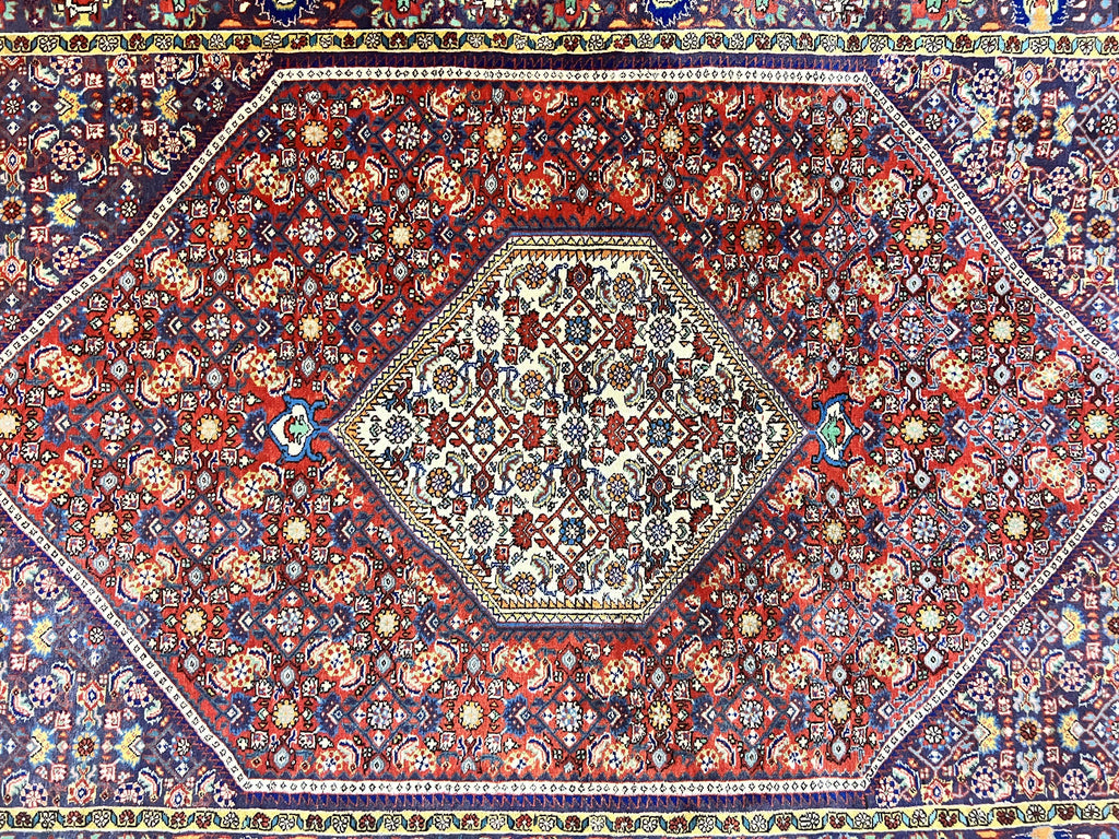 Persian Bidjar Rug 4x6, Handmade Oriental Carpet, Fine Weave, Herati Mahi Pattern, Vintage, Red, 300 KPSI