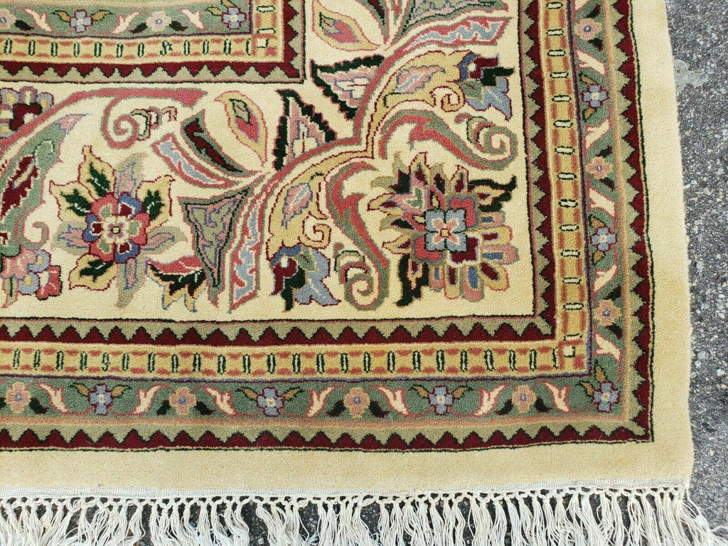 12' X 18' One-of-a-Kind Indian Agra Hand-Knotted Wool Rug Handmade Organic Dyes