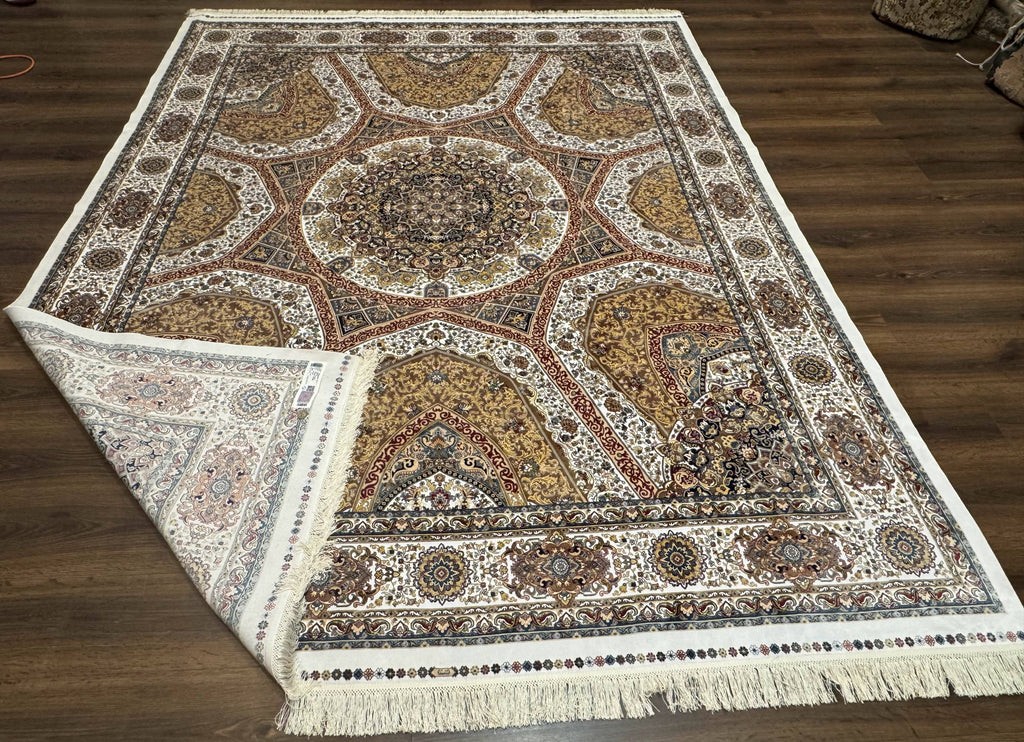 Turkish Silk Rug 8x10, Dome Design, Hereke Carpet, Bamboo Silk, New