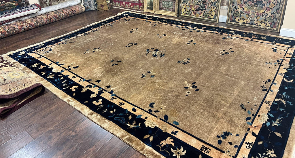 Antique Chinese Wool Rug 10x13, Large 1920s Peking Carpet, Handmade
