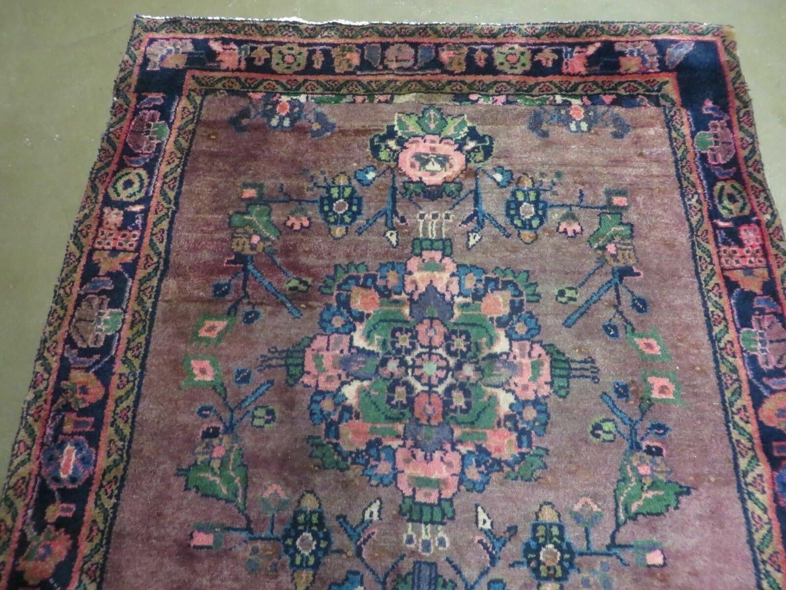 3 x 7 Antique Persian Hamadan Nahavand Rug, Tribal Runner Rug , Handmade Oriental Wool Rug, Vegetable Dyed, Purple-Red & Dark Blue, 3x7 Rug