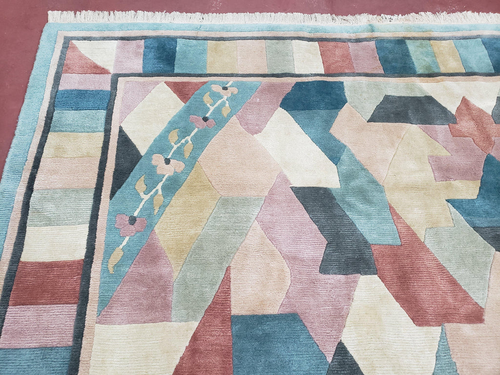 Contemporary Indian Nepalese Area Rug 8x11, Wool Hand-Knotted Modern Multicolor Nepali Abstract Carpet 8 x 11 Soft Playroom Nursery Room Rug