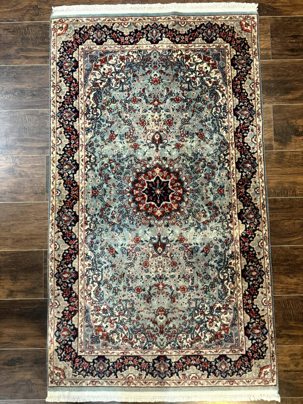 Indo Persian Kerman Rug 3x5, Light Blue, Floral Medallion
