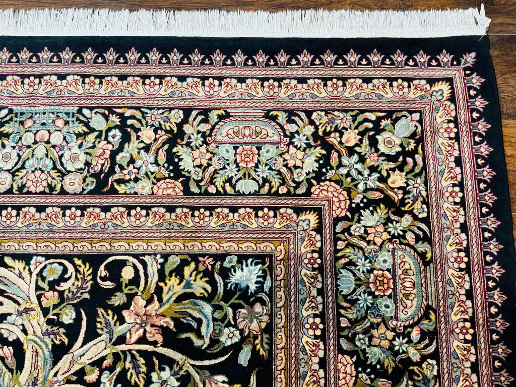 Pak Persian Rug 9x12, Highly Detailed Fine 260 KPSI, Floral, Handmade Traditional Carpet, Black