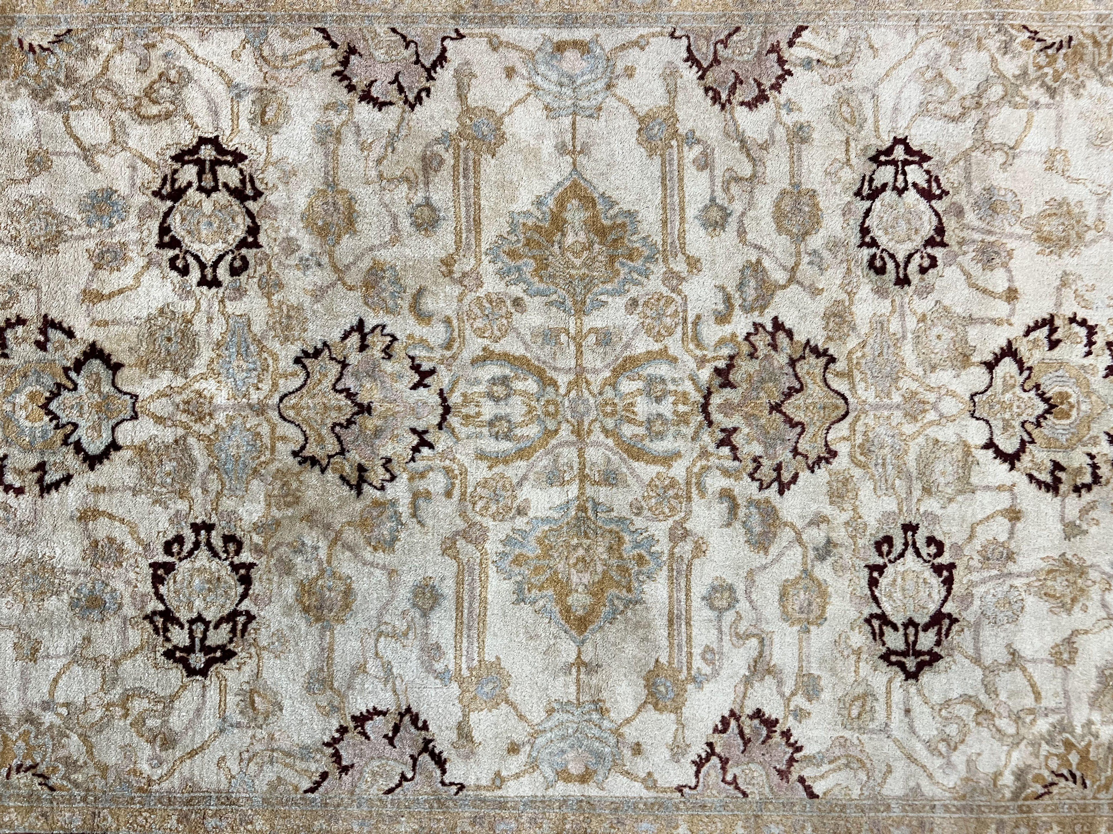 Peshawar Rug 5x7, Beige and Maroon, Vintage Handmade Wool Traditional Carpet 5 x 7 ft, Pakistani Rug, Agra Pattern, Very Fine 260 KPSI
