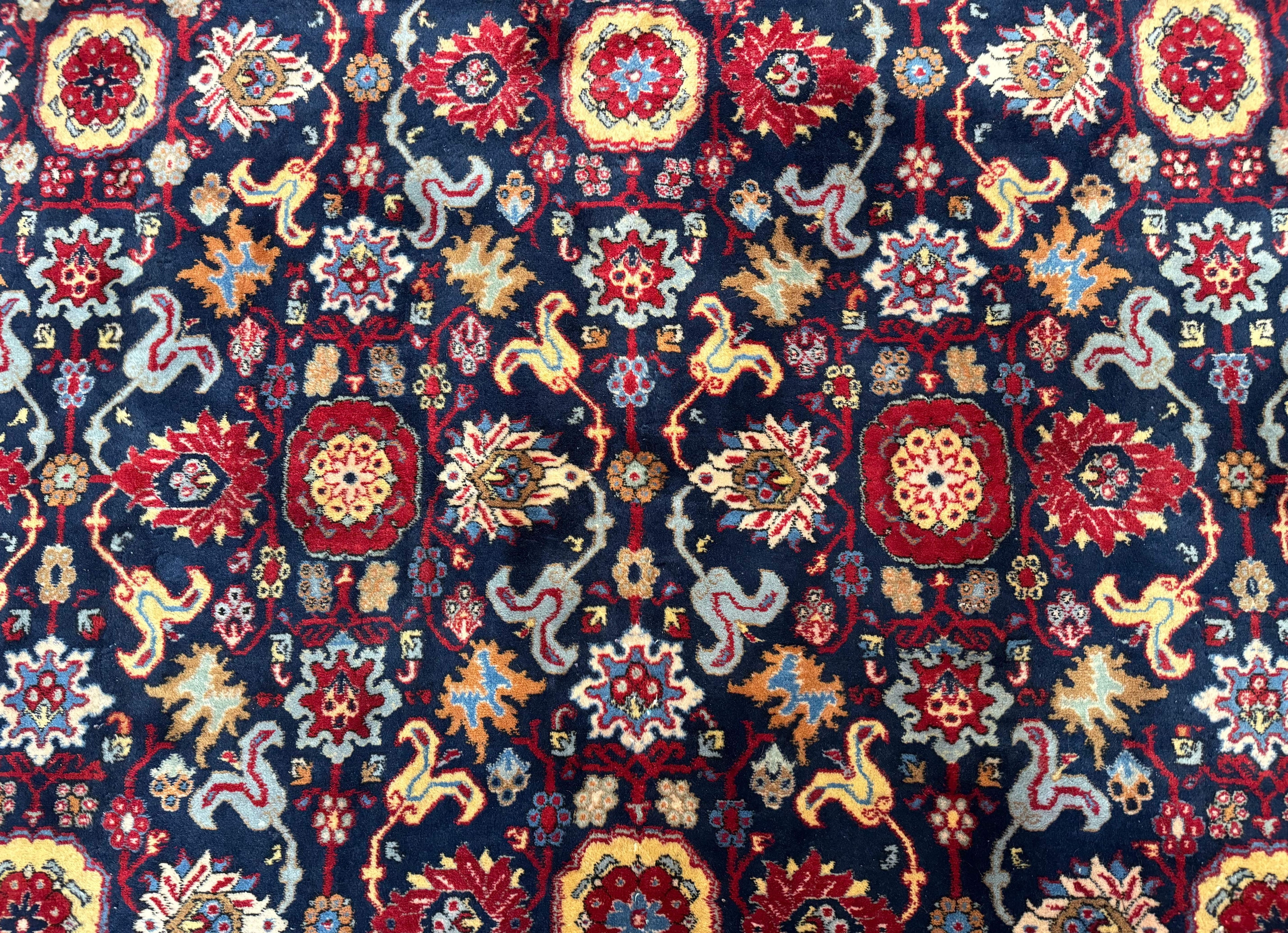 Persian Sarouk Mahal Rug 7x11, Navy Blue Multicolor Colorful Persian Carpet, Mina Khani Allover Pattern, Vintage Persian Rug