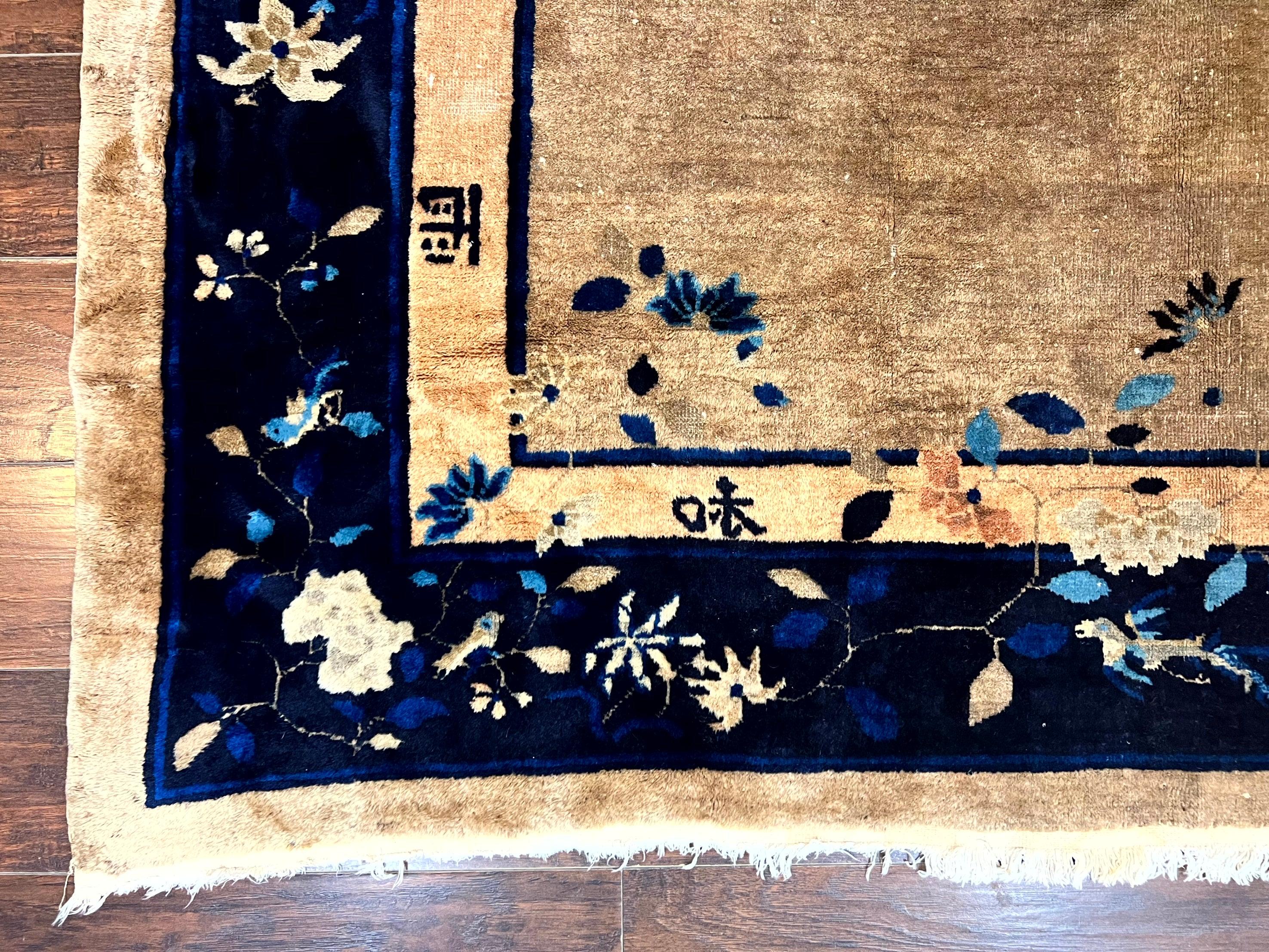 Antique Chinese Wool Rug 10x13, Large 1920s Peking Carpet, Handmade